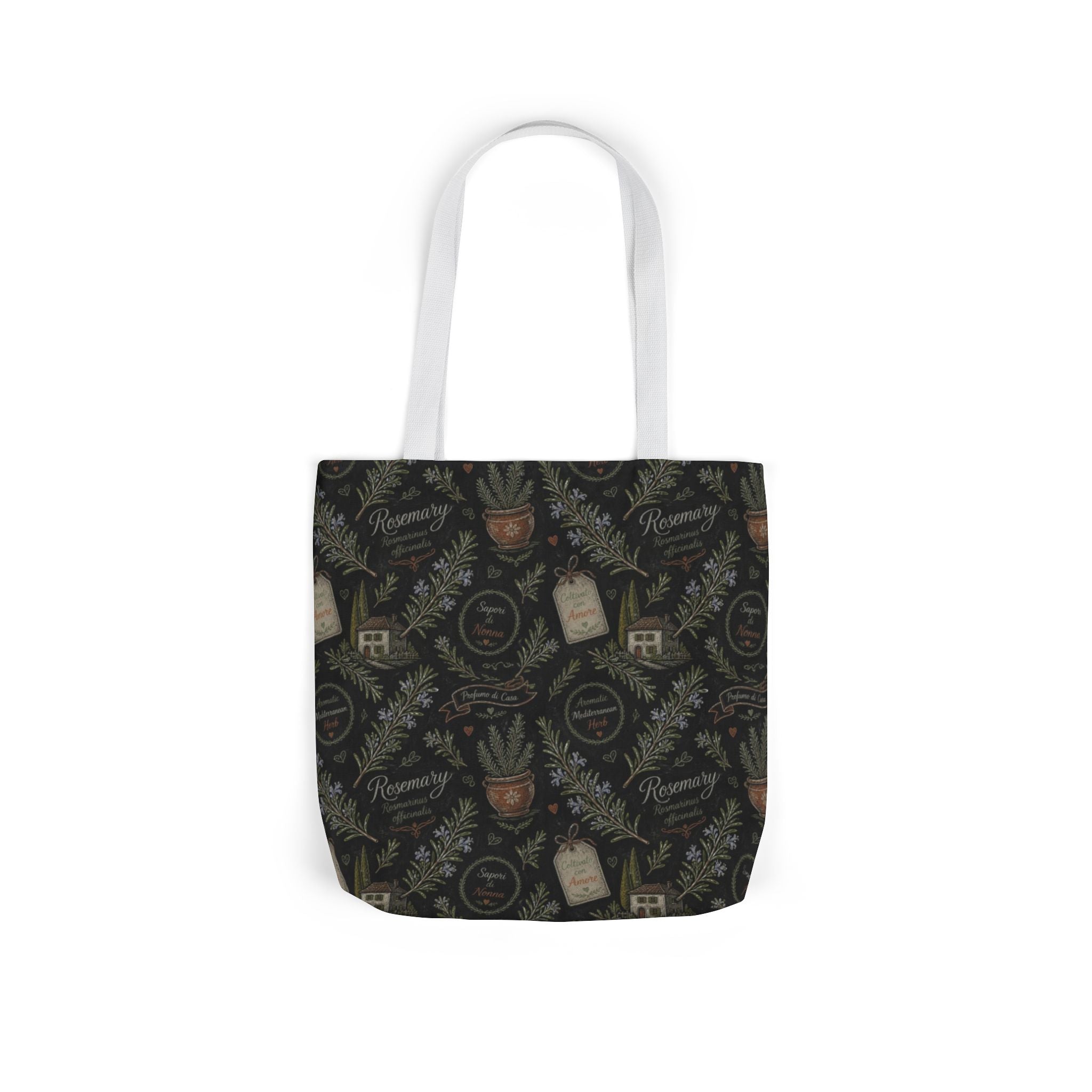 Rosemary Sprigs Canvas Tote Bag Mediterranean Kitchen Chalk Art Design Italian Cottagecore Gift