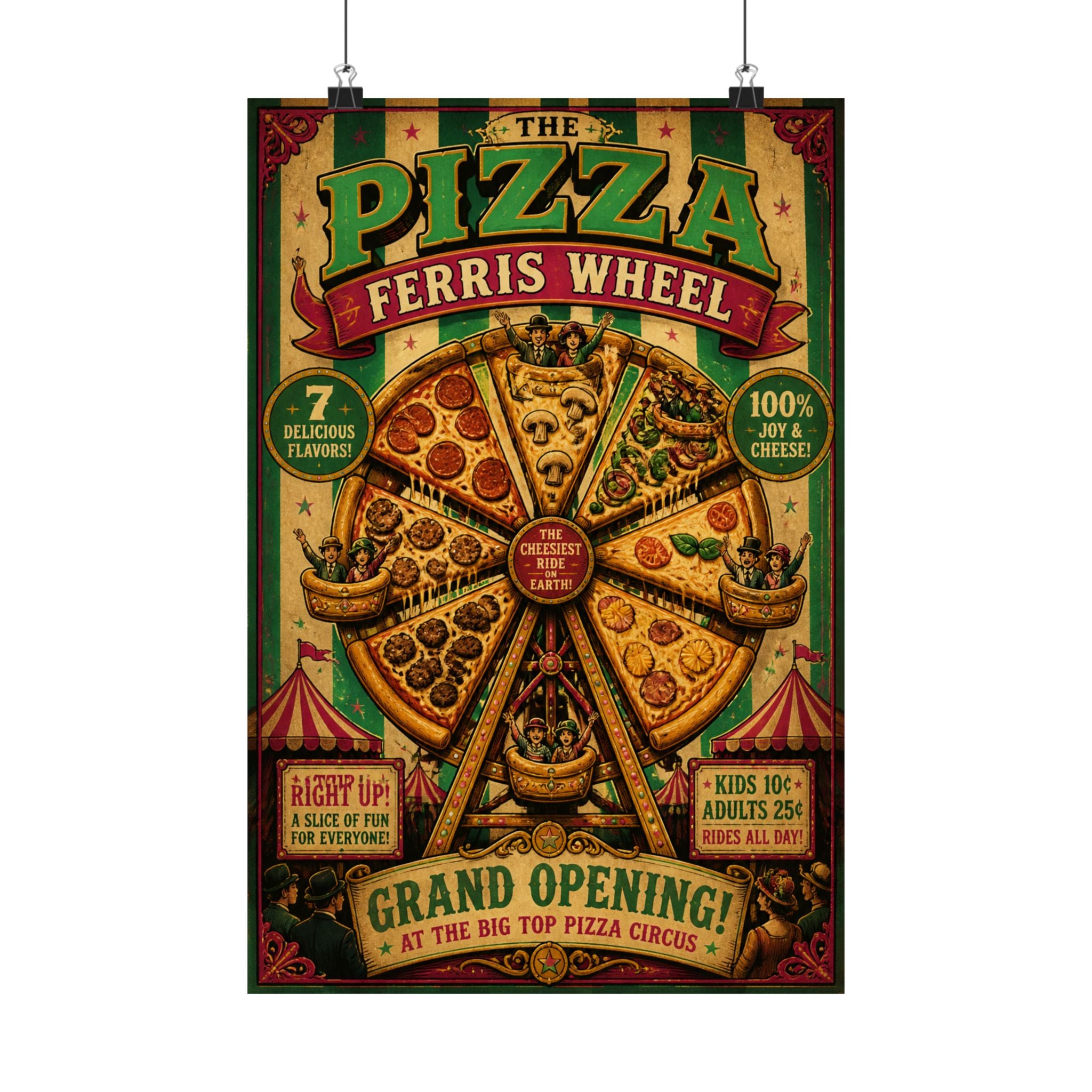 Pizza Ferris Wheel Wall Art Poster 18×24 Vintage Circus Kitchen Decor Maximalist Print