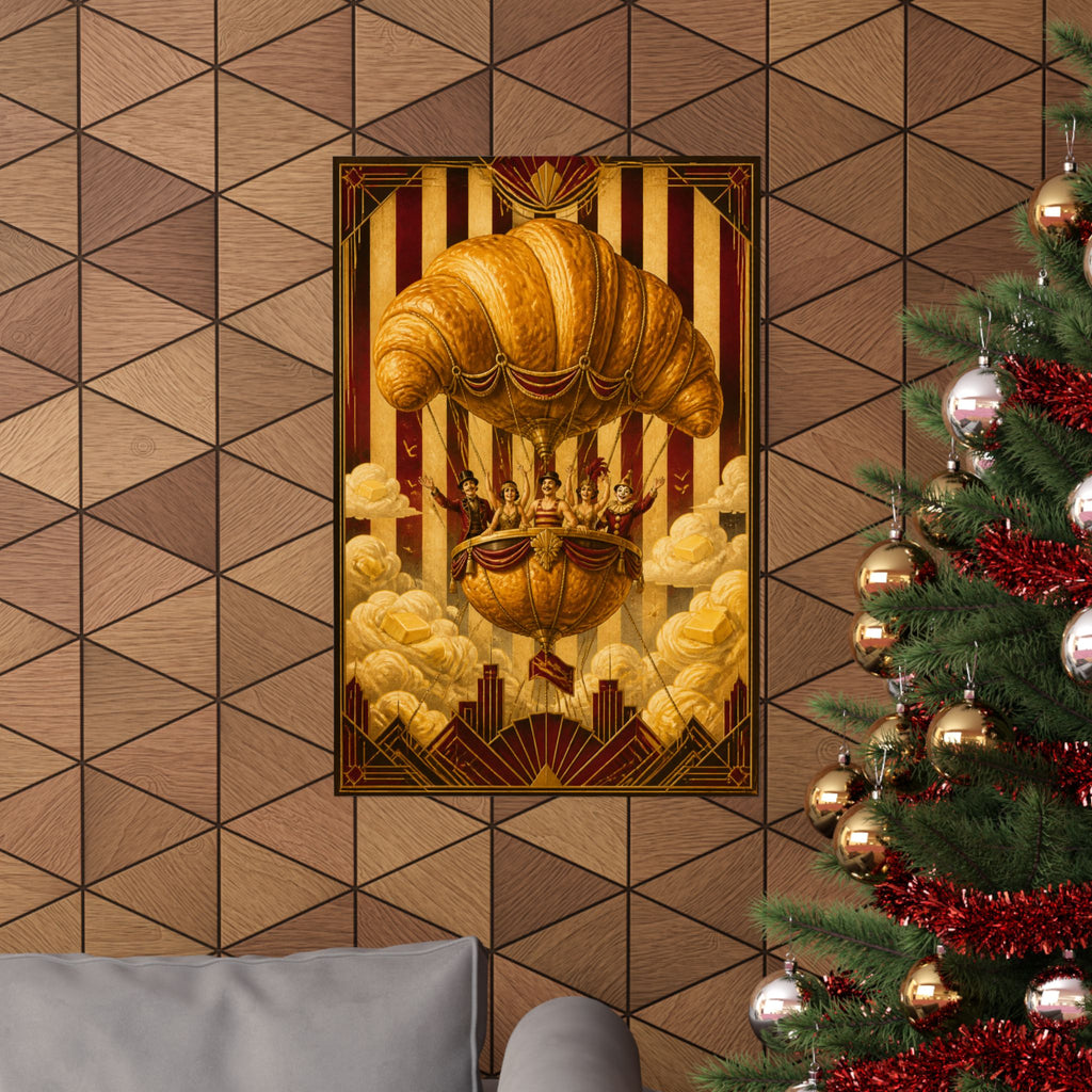 Croissant Hot Air Balloon Wall Art Poster 18×24 Art Deco Entryway Decor Maximalist Print