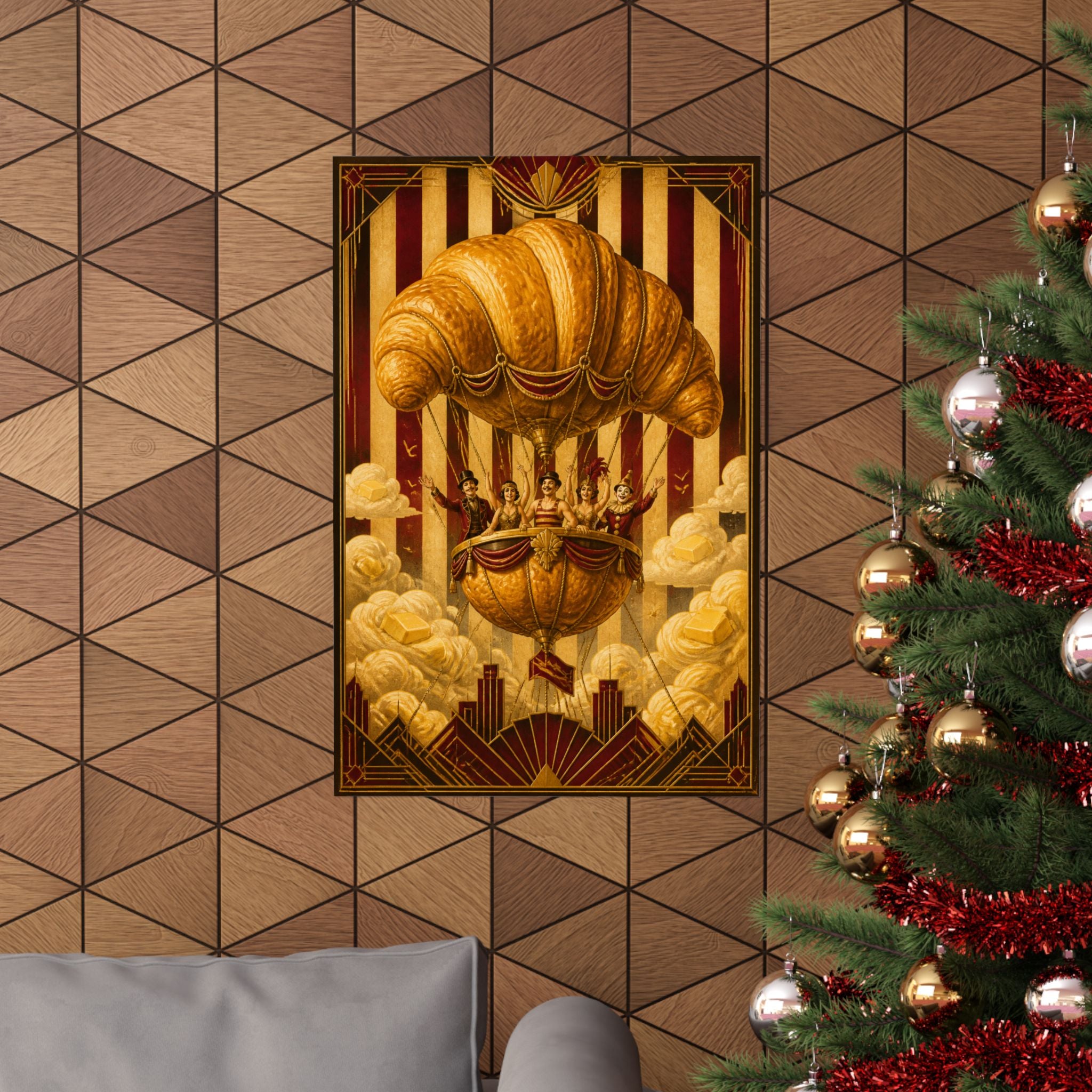Croissant Hot Air Balloon Wall Art Poster 18×24 Art Deco Entryway Decor Maximalist Print