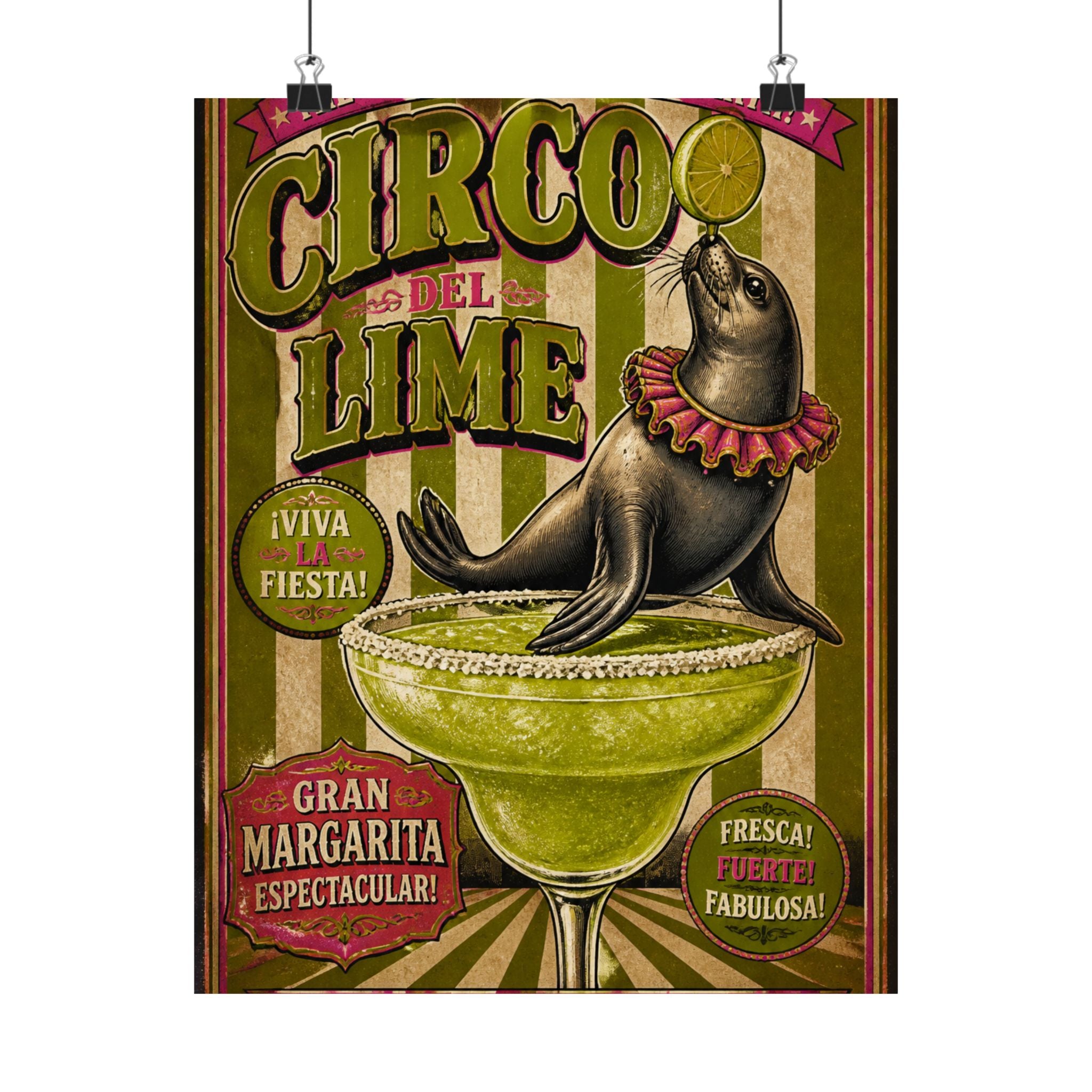 Margarita Balancing Seal Wall Art Poster 18×24 Vintage Circus Kitchen Decor Maximalist Print