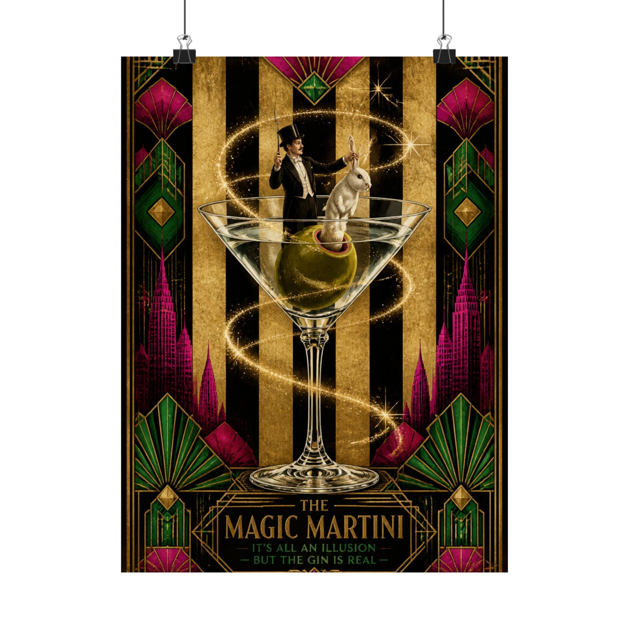 Martini Magician Wall Art Poster 18×24 Art Deco Entryway Decor Maximalist Print