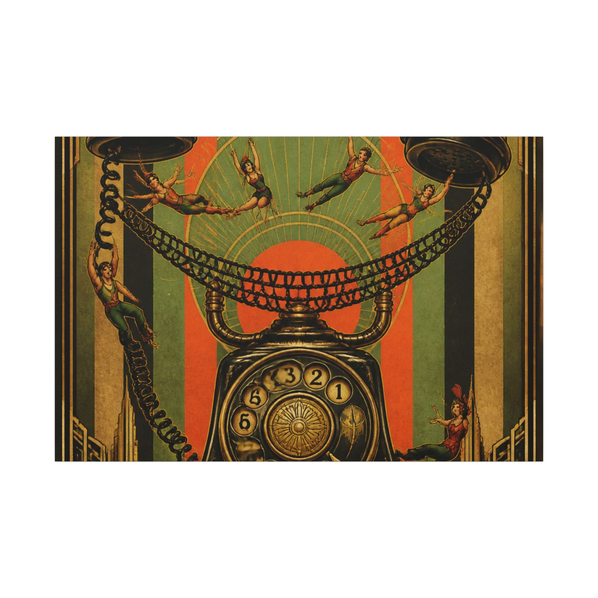 Vintage Telephone Booth Wall Art Canvas 24×36 Art Deco Bar Area Decor Maximalist Print