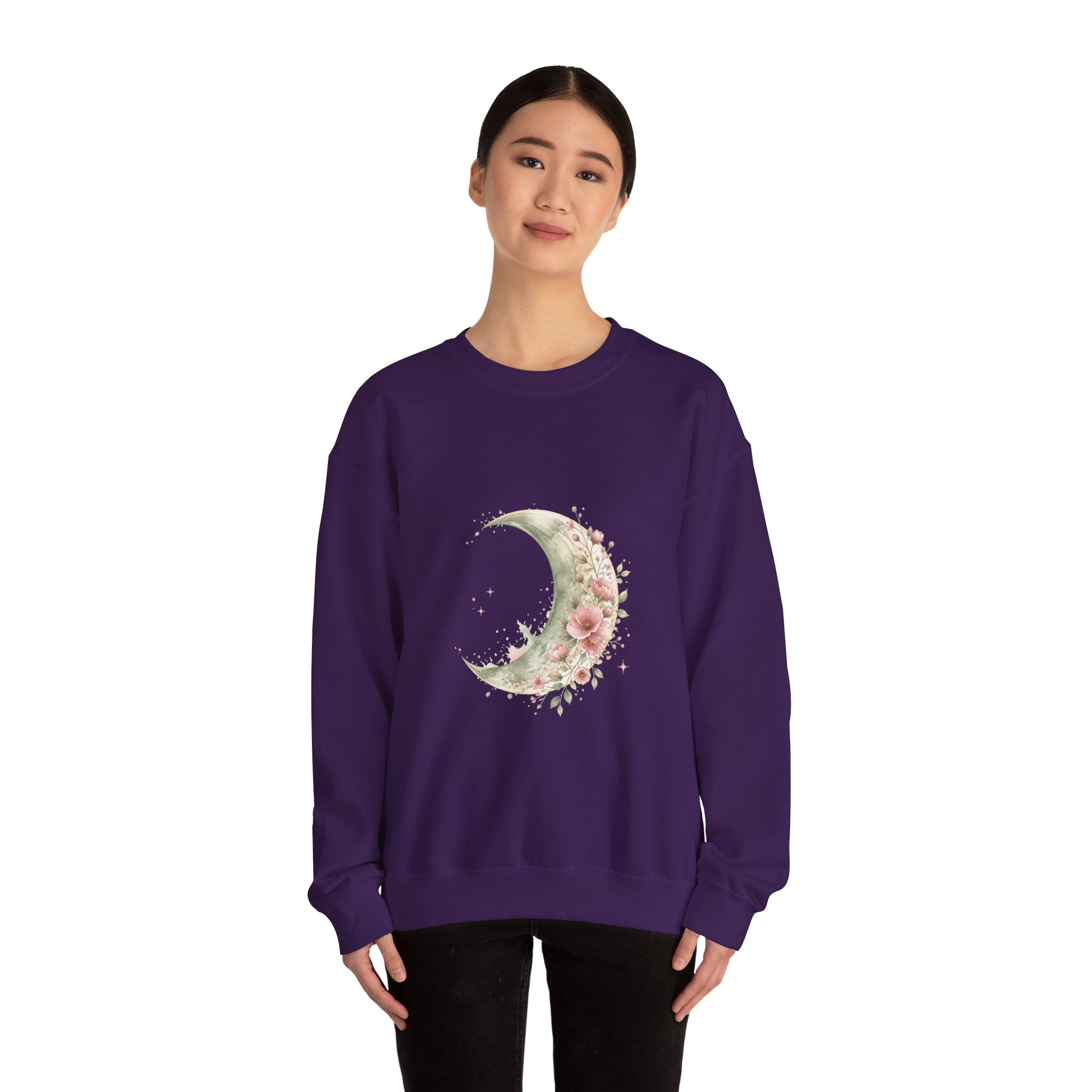 Matching Couple Sweatshirt - Waxing & Waning Moon Matching Couple Crewneck Sweatshirt Watercolor Art His Hers Engagement Gift - Design A