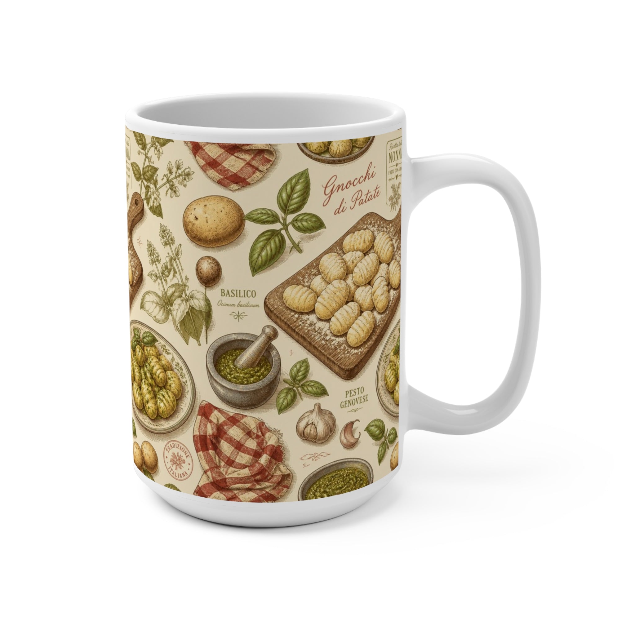 Potato Gnocchi 15oz Ceramic Mug Mediterranean Kitchen Botanical Design Italian Cottagecore Gift