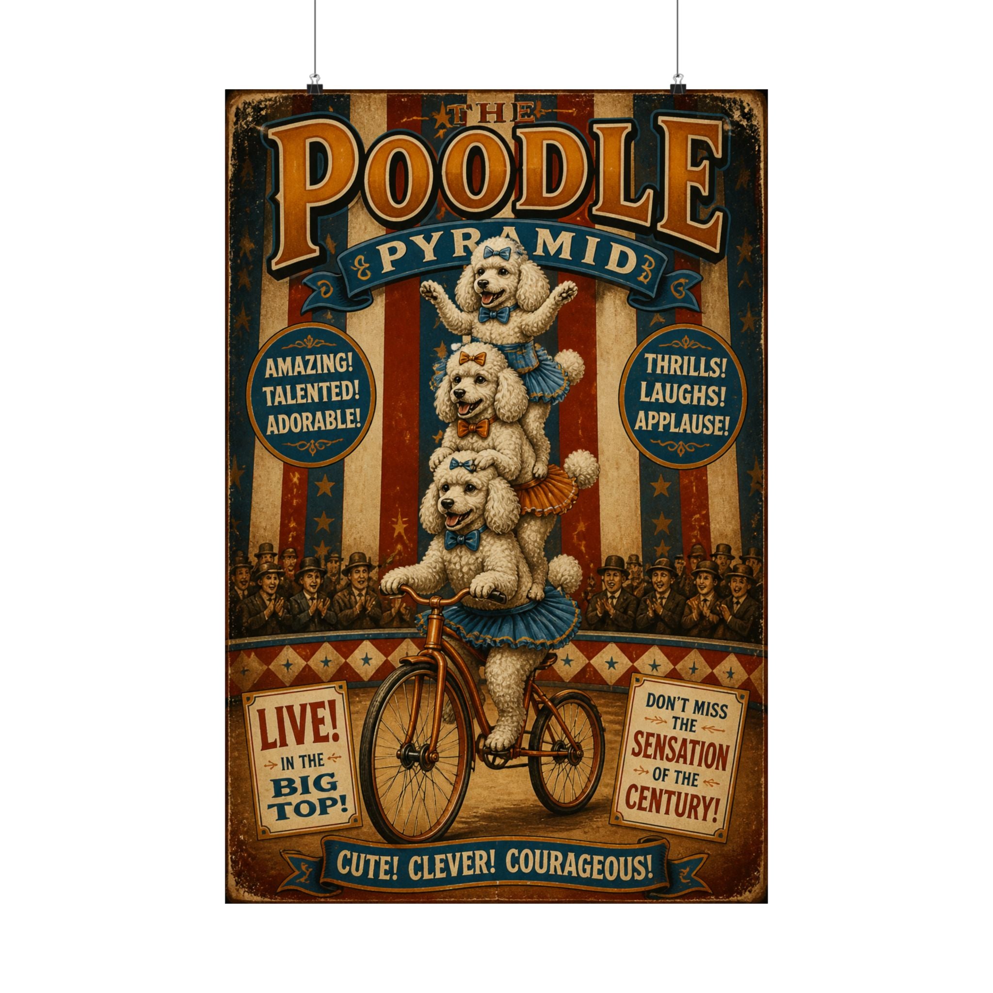 Poodle Stack Bicycle Wall Art Poster 18×24 Vintage Circus Kitchen Decor Maximalist Print