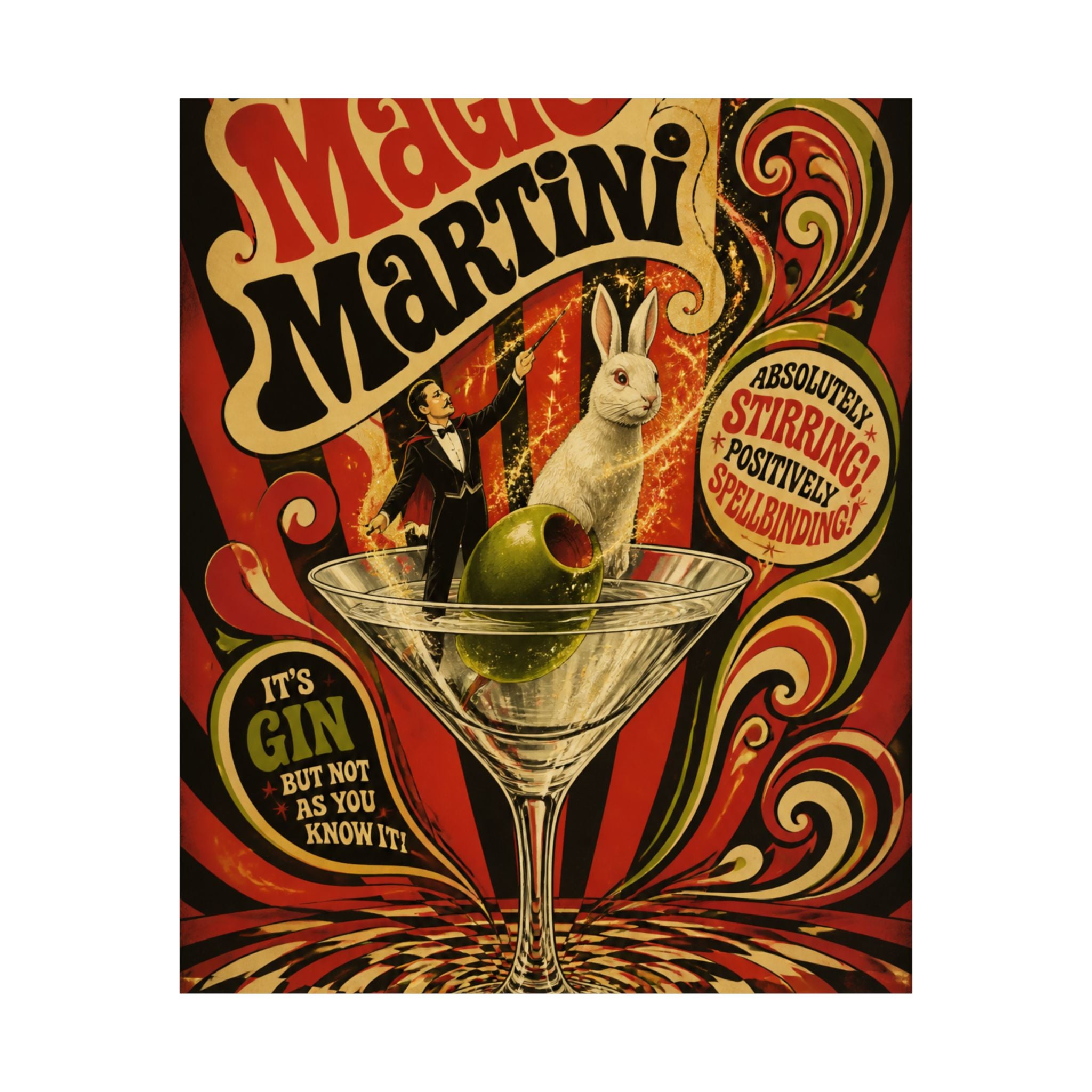 Martini Magician Wall Art Poster 18×24 Psychedelic Cafe Decor Maximalist Print