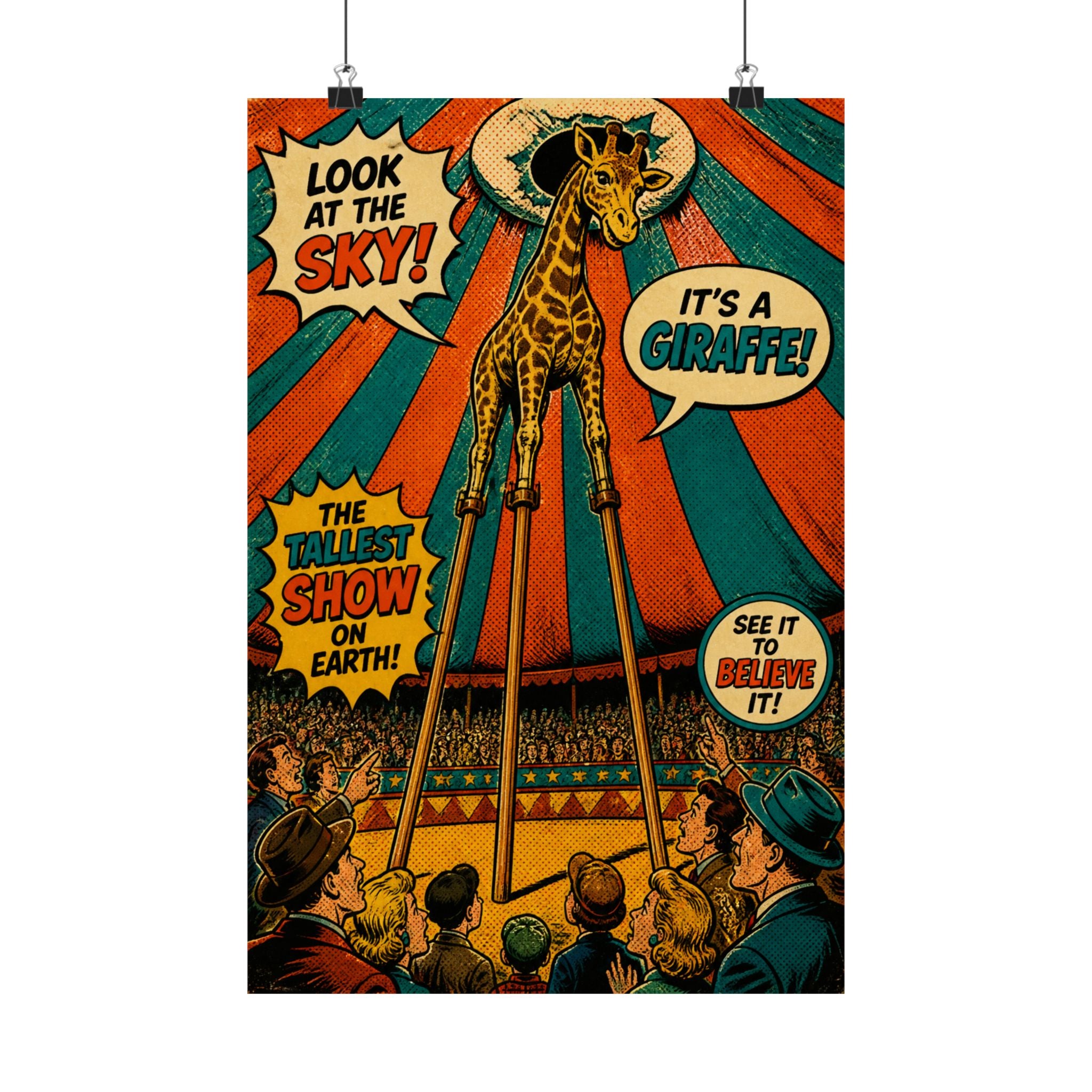 Giraffe on Stilts Wall Art Poster 24×36 Pop Art Restaurant Decor Maximalist Print