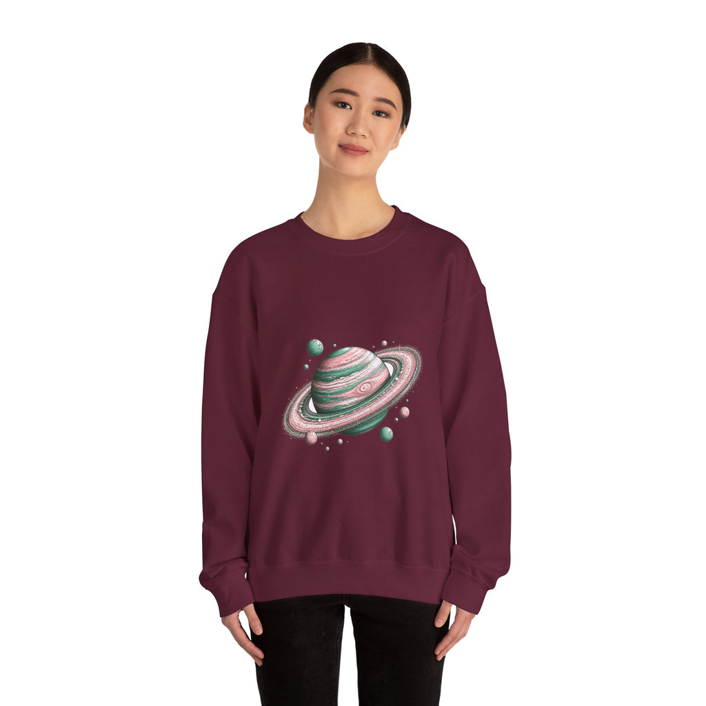 Matching Couple Sweatshirt - Astronaut & Planet Matching Couple Premium Fleece Sweatshirt Hand-Drawn Art His Hers Anniversary Gift - Design B