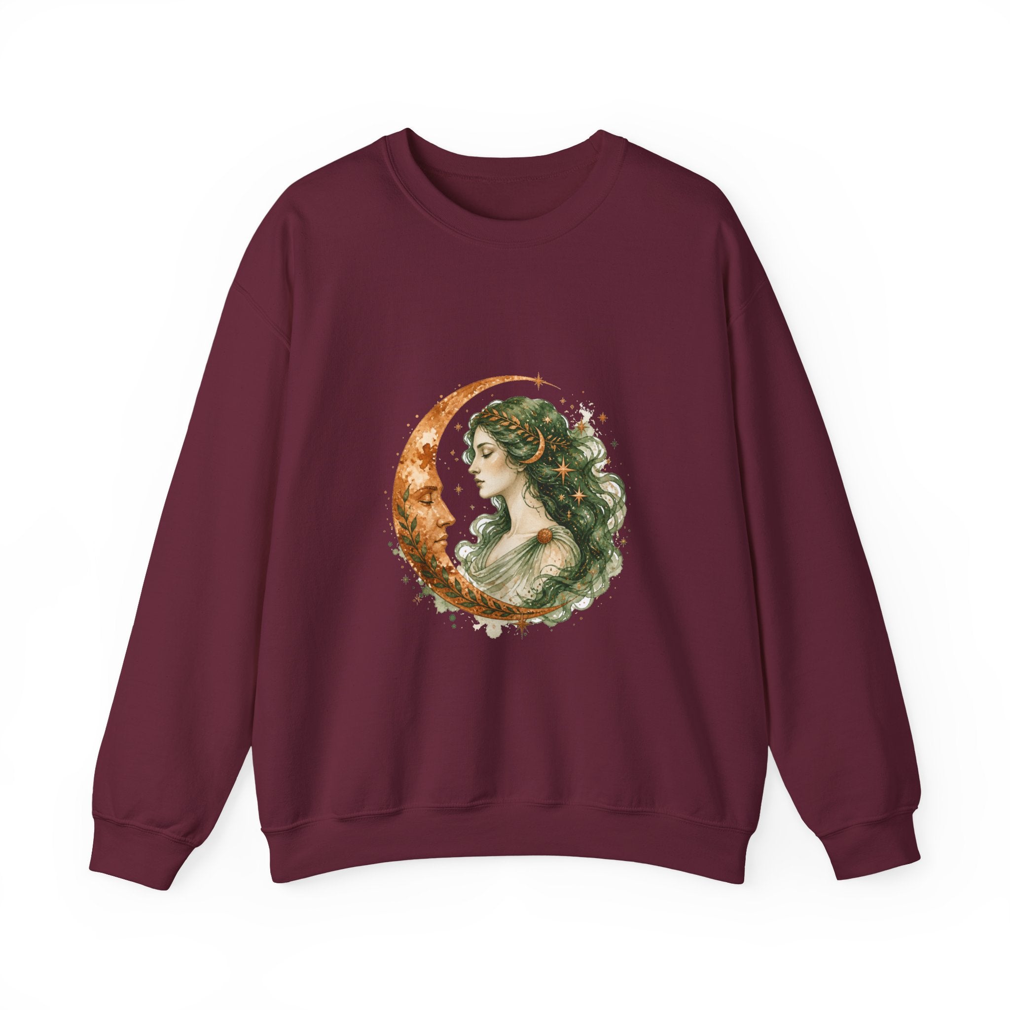 Matching Couple Sweatshirt - Helios & Selene Matching Couple Crewneck Sweatshirt Watercolor Art His Hers Engagement Gift - Design B