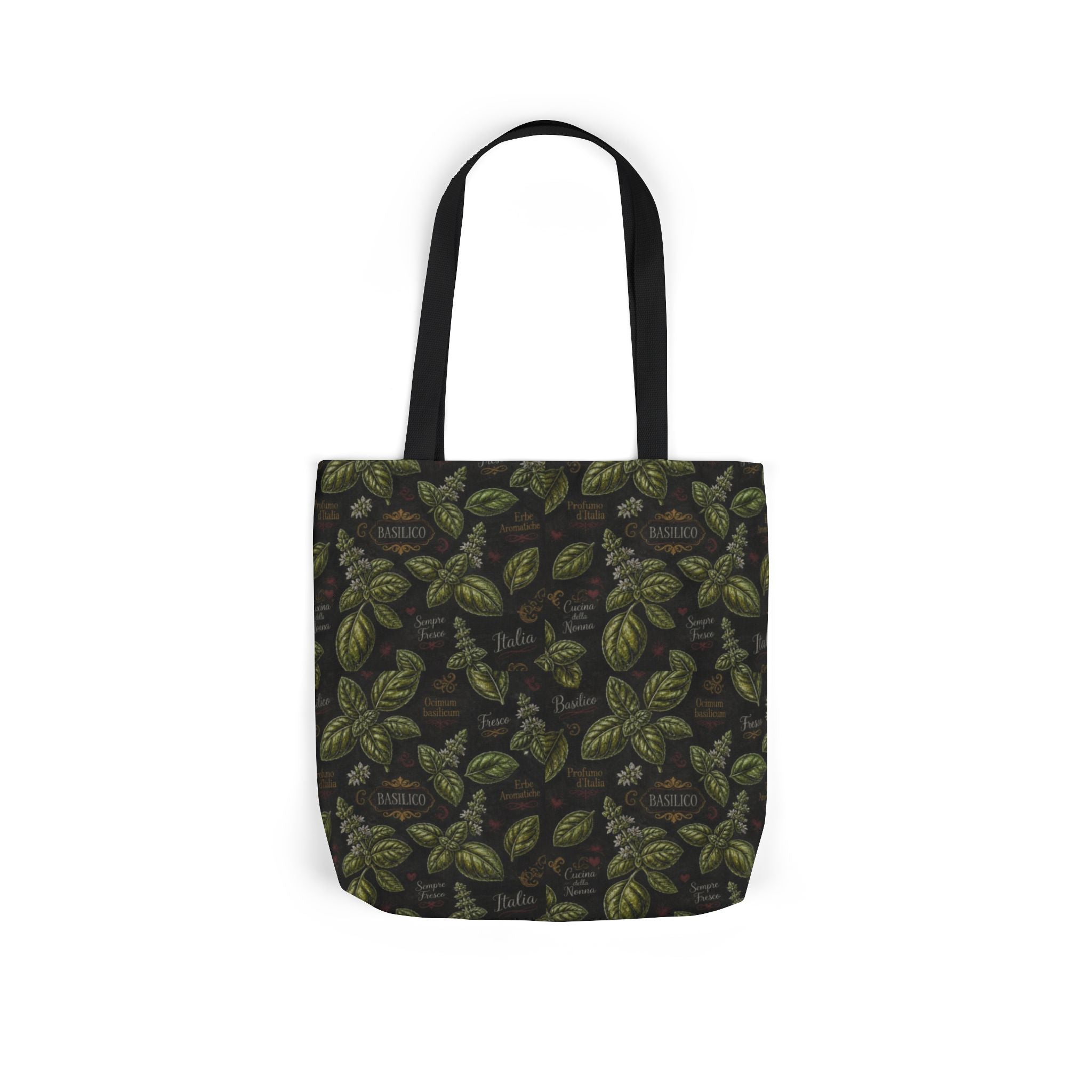 Fresh Basil Leaves Canvas Tote Bag Mediterranean Kitchen Chalk Art Design Italian Cottagecore Gift