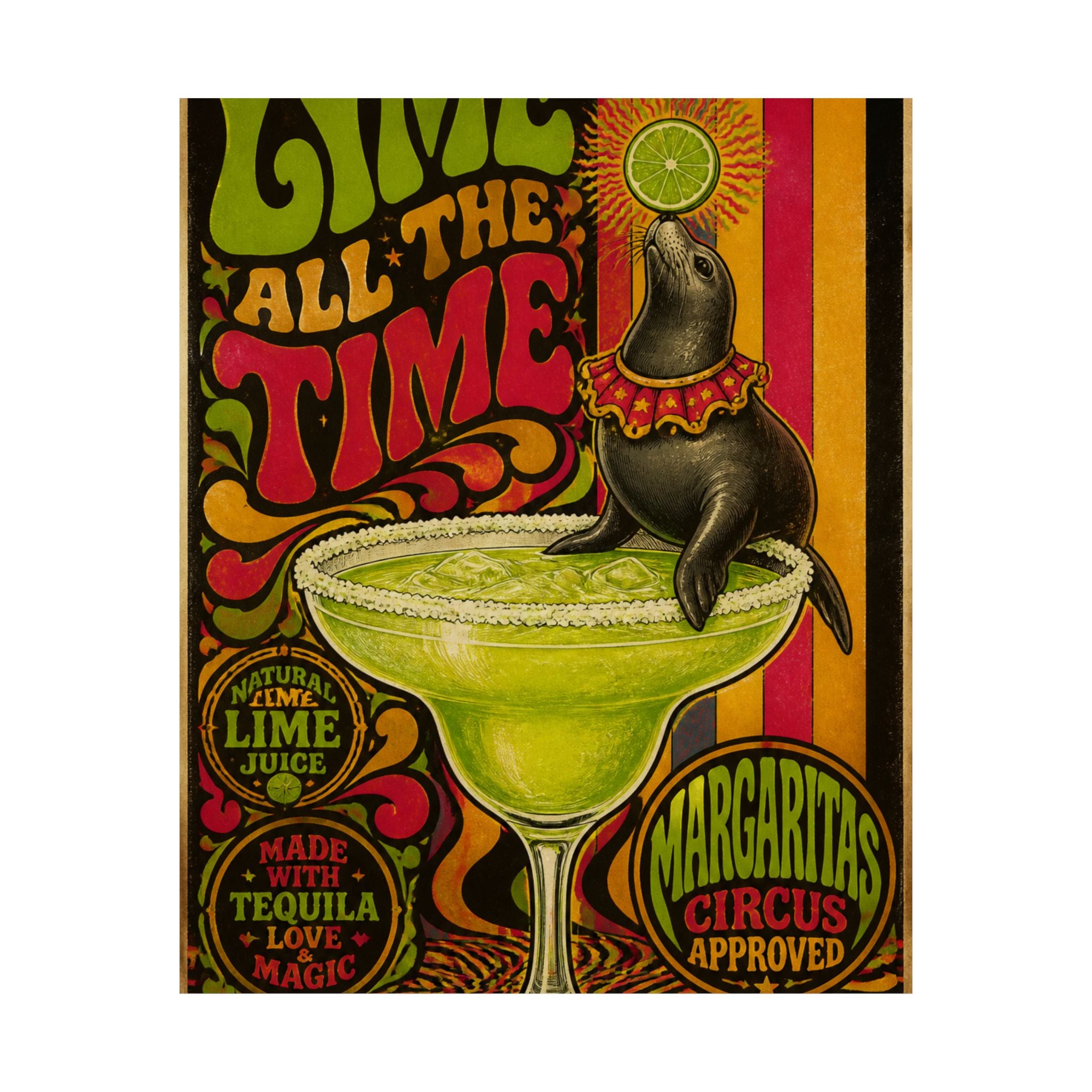 Margarita Balancing Seal Wall Art Poster 24×36 Psychedelic Dining Room Decor Maximalist Print