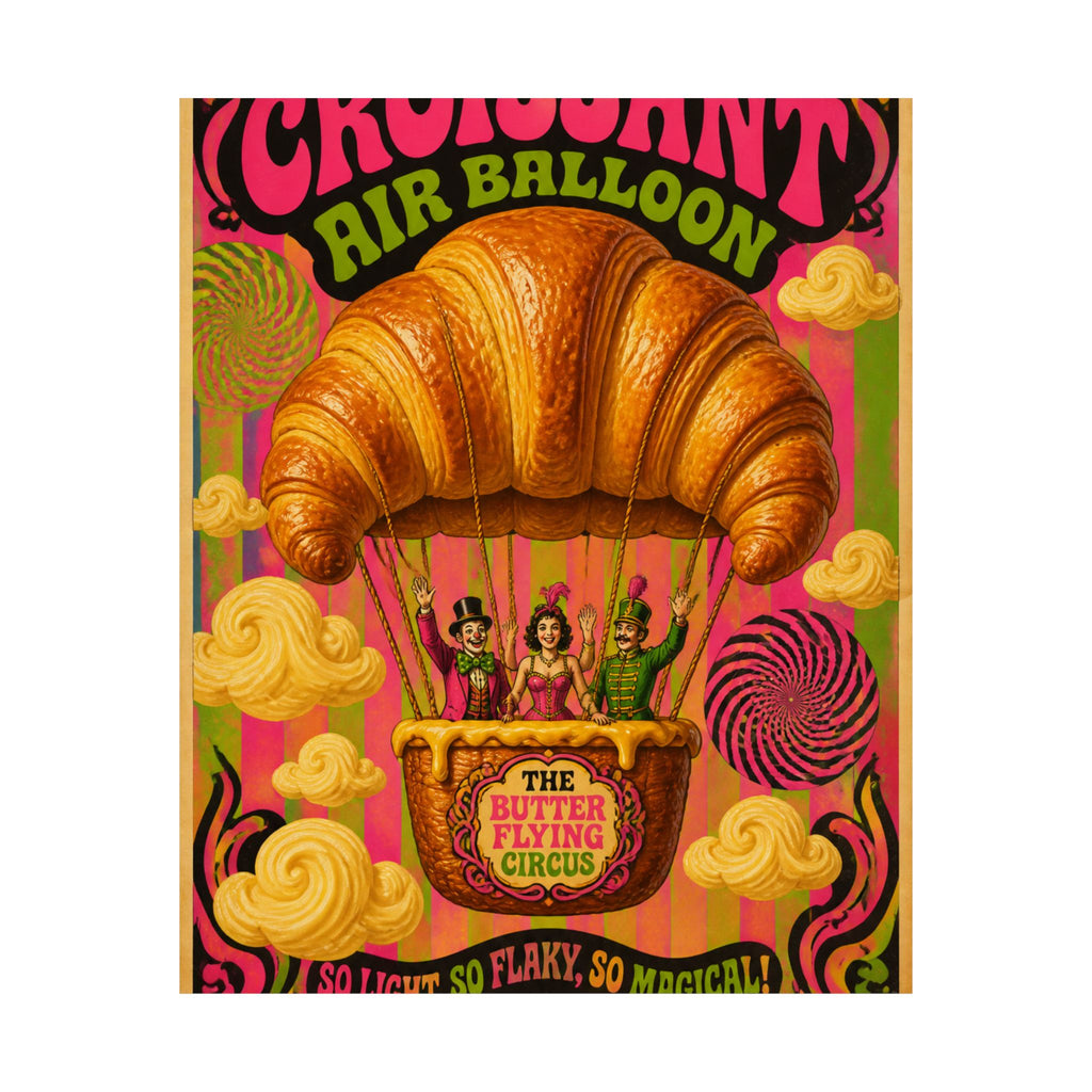 Croissant Hot Air Balloon Wall Art Poster 24×36 Psychedelic Dining Room Decor Maximalist Print