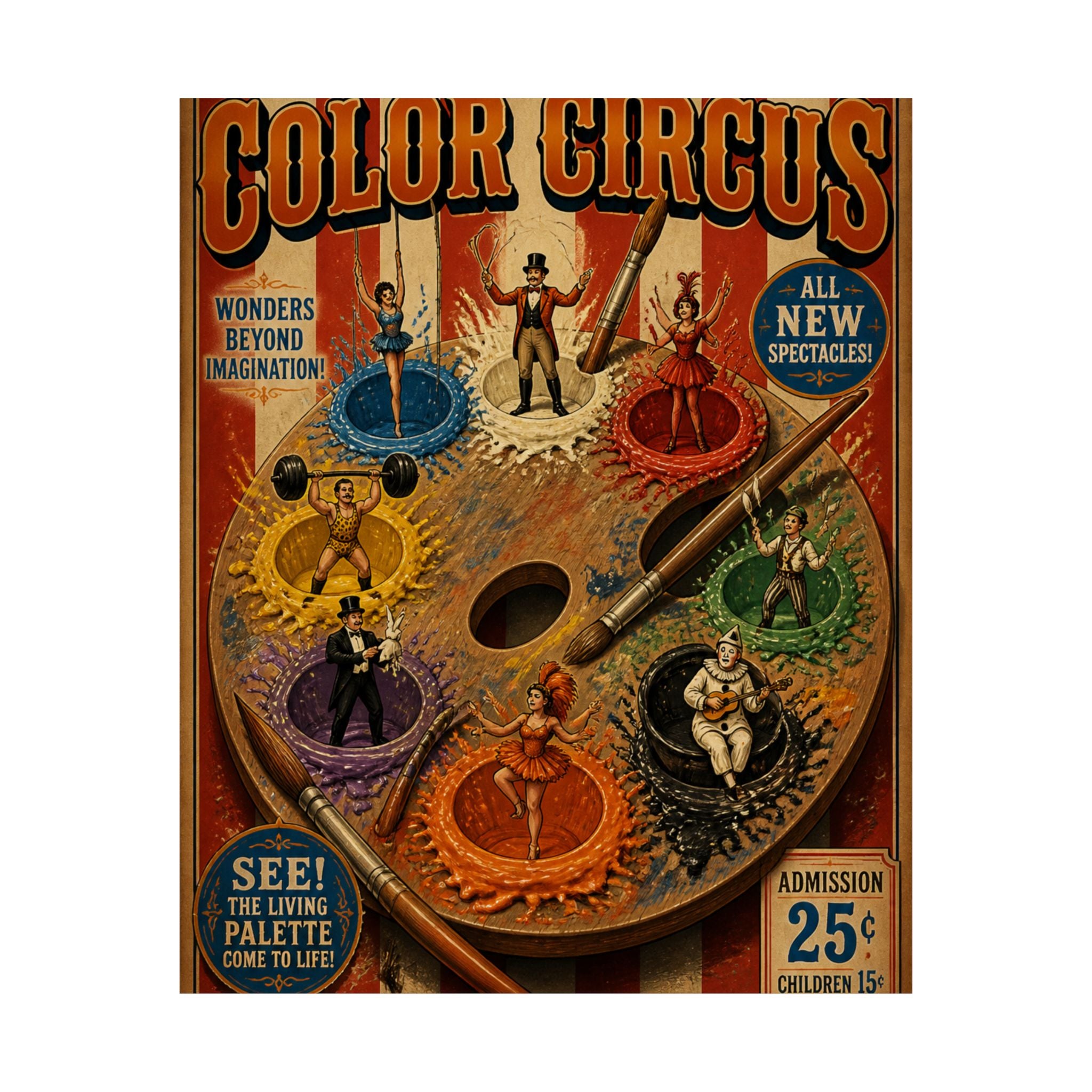 Paint Palette Stage Wall Art Poster 24×36 Vintage Circus Bedroom Decor Maximalist Print