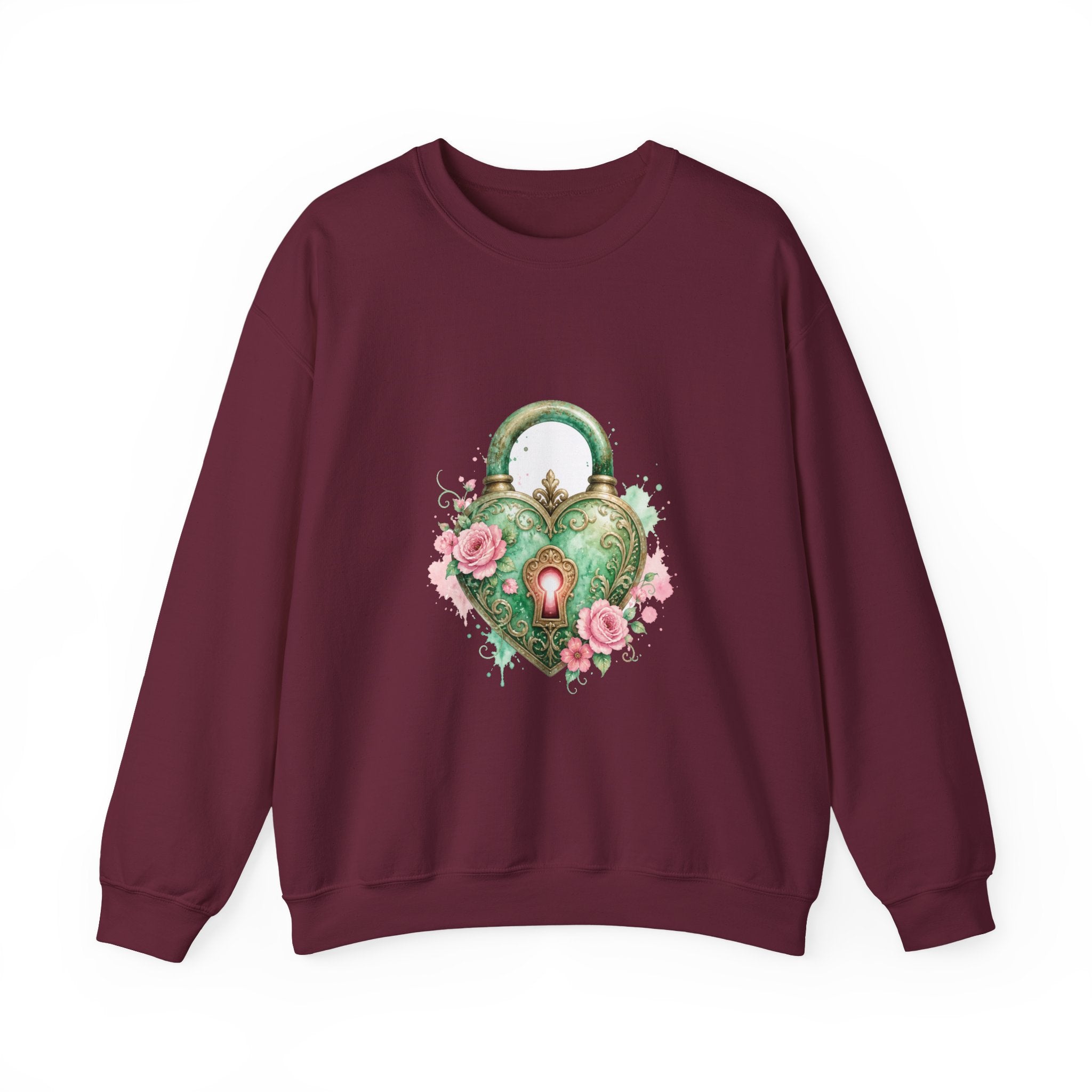 Matching Couple Sweatshirt - Key & Lock Matching Couple Crewneck Sweatshirt Watercolor Art His Hers Engagement Gift - Design B