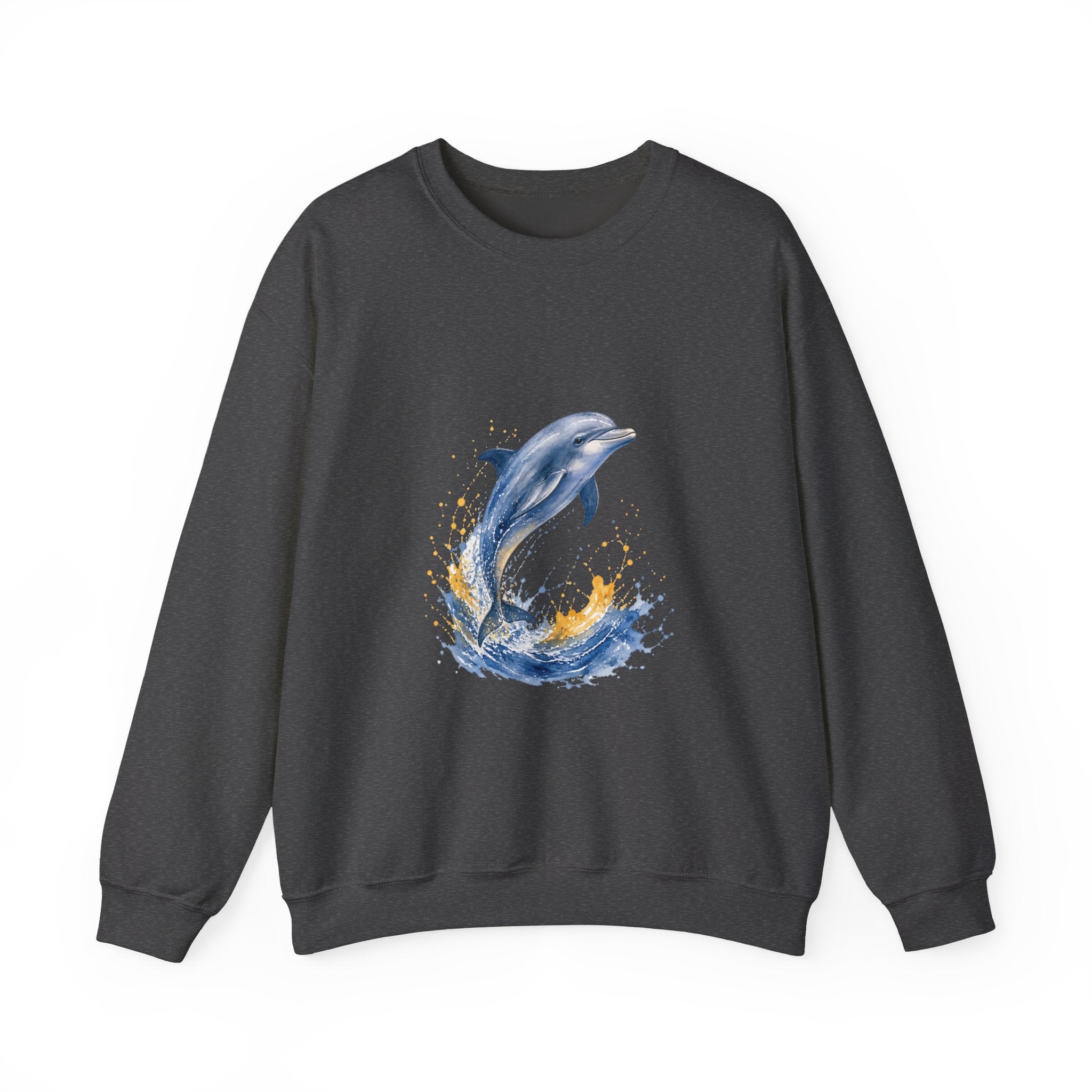 Matching Couple Sweatshirt - Shark & Dolphin Matching Couple Crewneck Sweatshirt Watercolor Art His Hers Engagement Gift - Design B