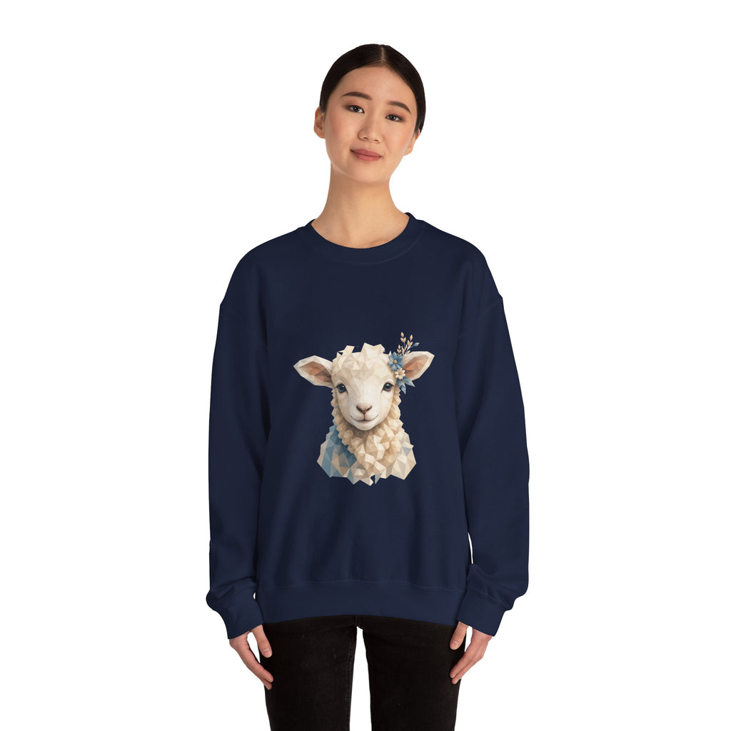 Matching Couple Sweatshirt - Lion & Lamb Matching Couple Crewneck Sweatshirt Geometric Art His Hers Couple Gift - Design B