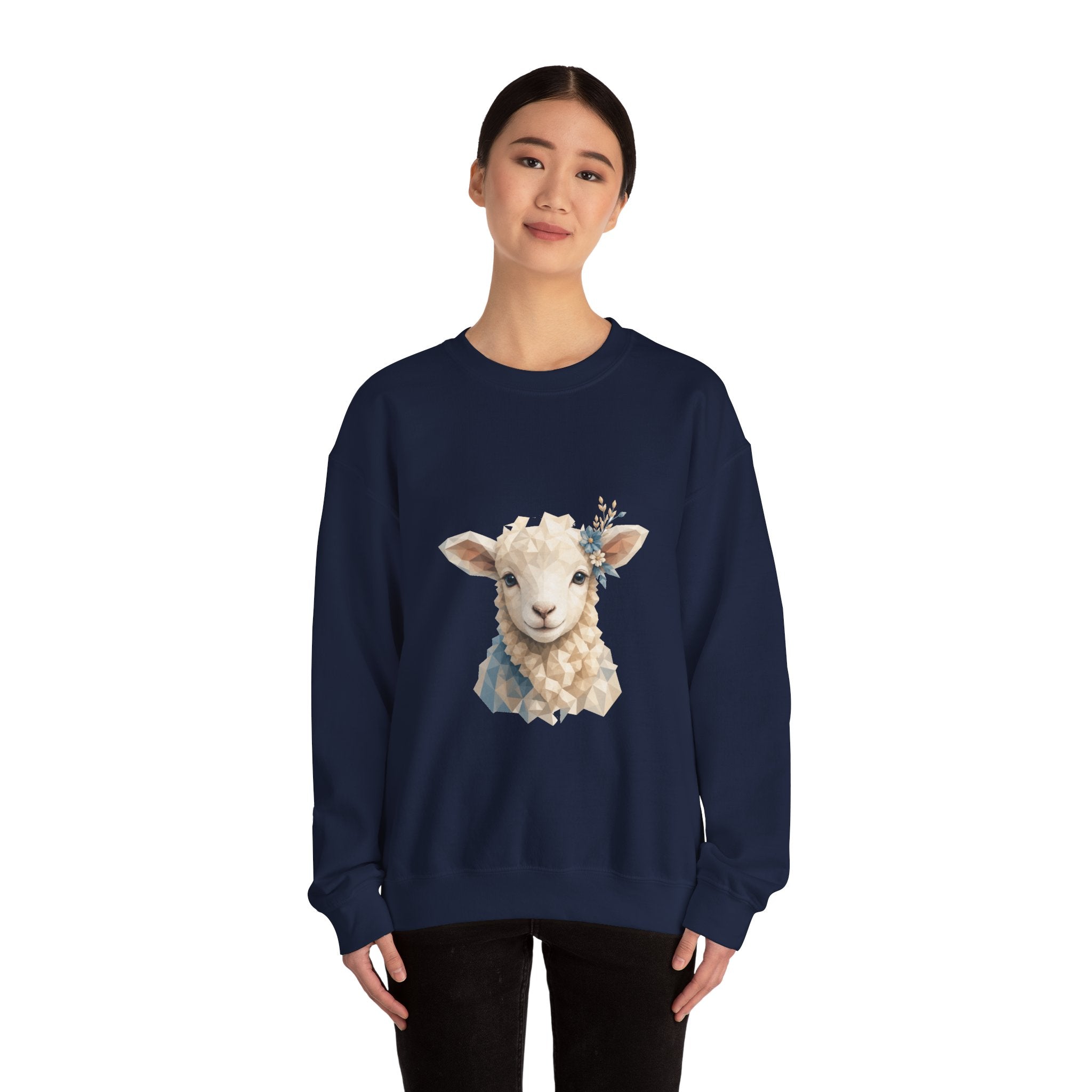 Matching Couple Sweatshirt - Lion & Lamb Matching Couple Crewneck Sweatshirt Geometric Art His Hers Couple Gift - Design B