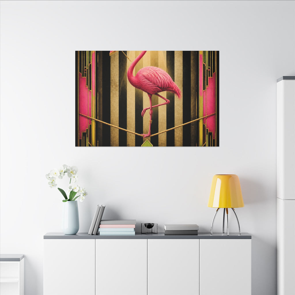 Flamingo Tightrope Wall Art Canvas 16×20 Art Deco Entryway Decor Maximalist Print