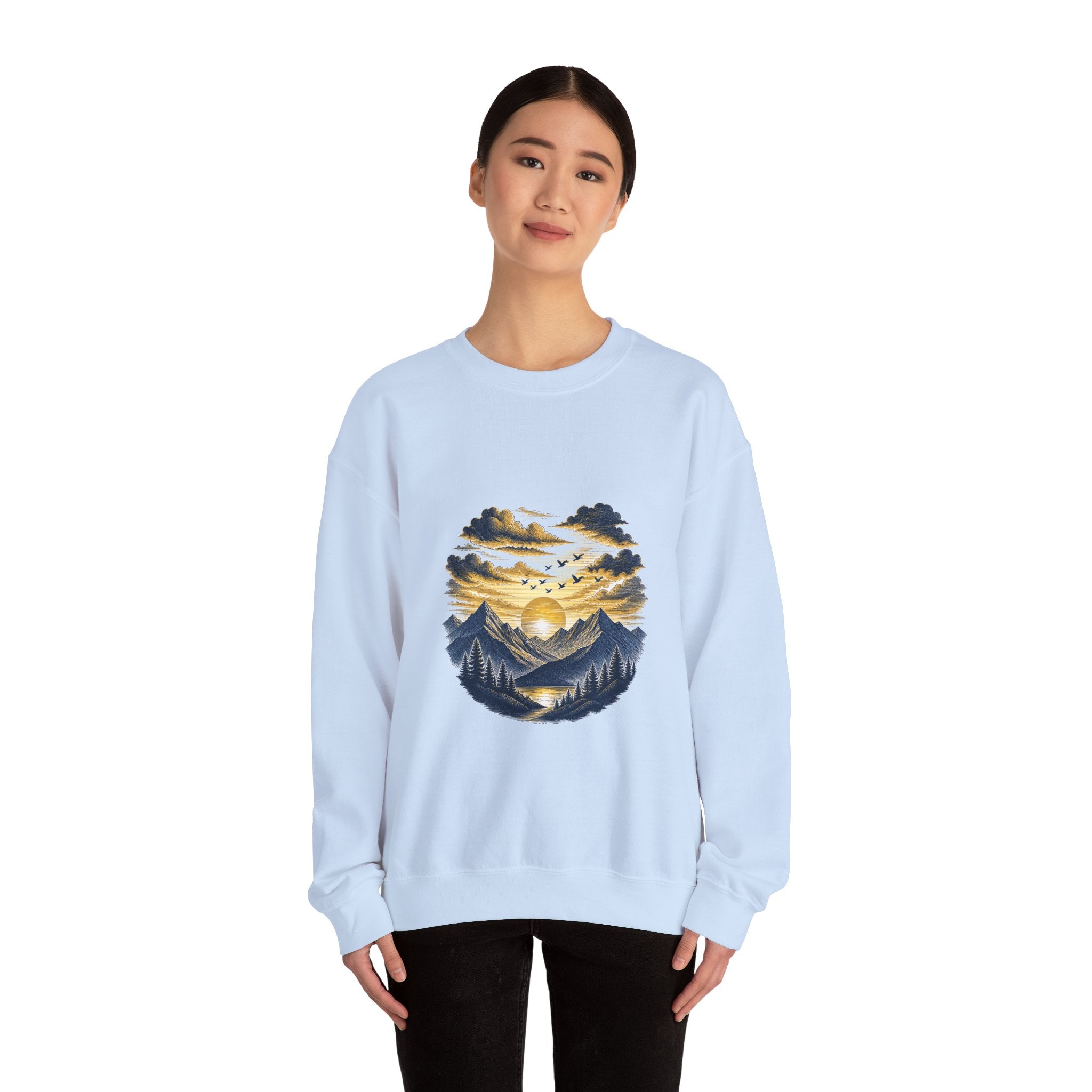 Matching Couple Sweatshirt - Sunrise & Sunset Matching Couple Premium Fleece Sweatshirt Hand-Drawn Art His Hers Anniversary Gift - Design B