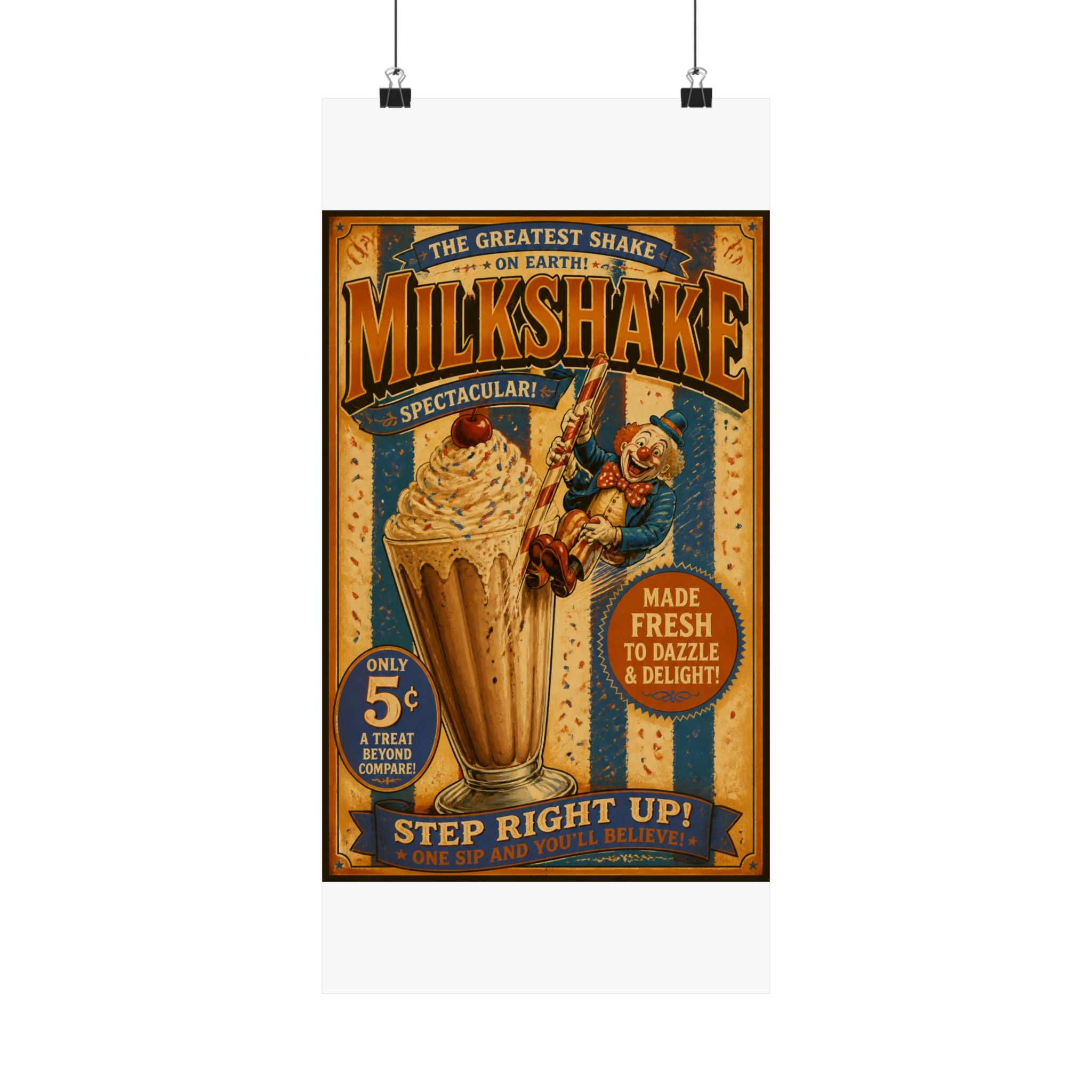 Milkshake Slide Clown Wall Art Poster 24×36 Vintage Circus Bedroom Decor Maximalist Print