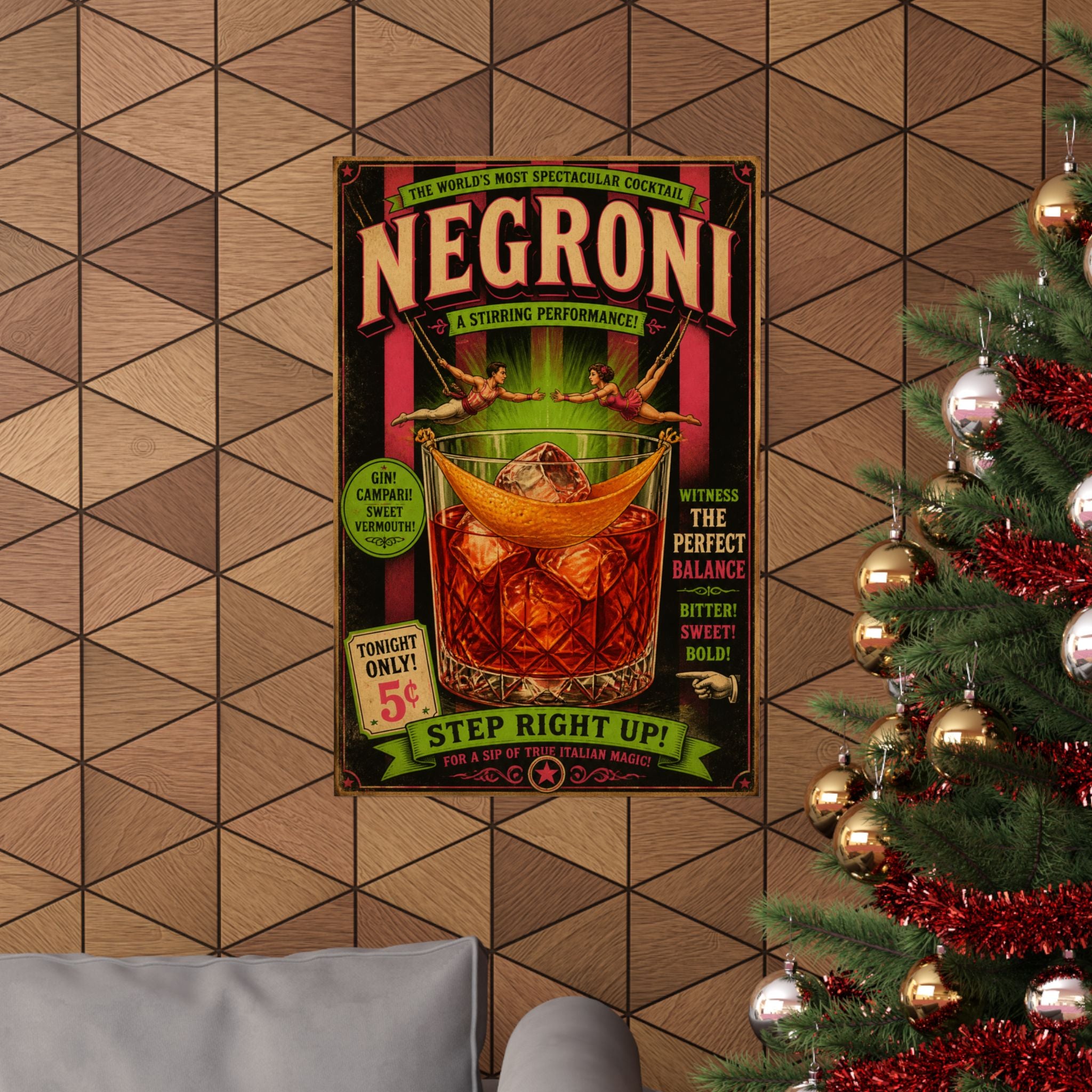 Negroni Trapeze Act Wall Art Poster 24×36 Vintage Circus Bedroom Decor Maximalist Print