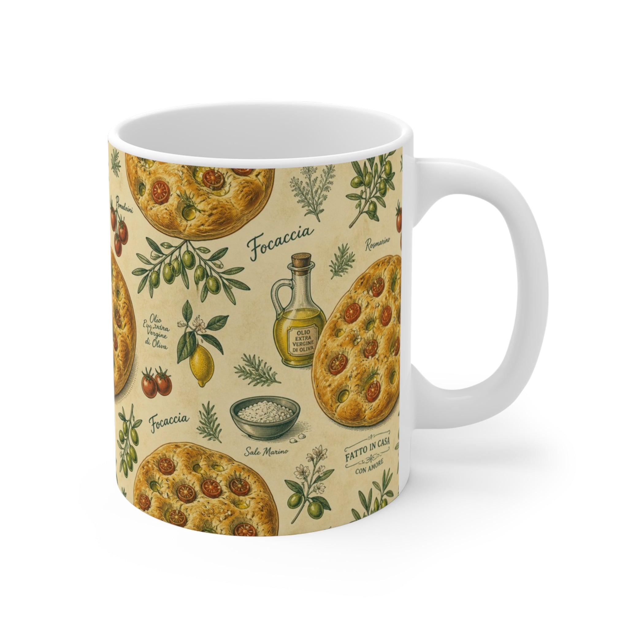 Focaccia Bread 11oz Ceramic Mug Mediterranean Kitchen Botanical Design Italian Cottagecore Gift