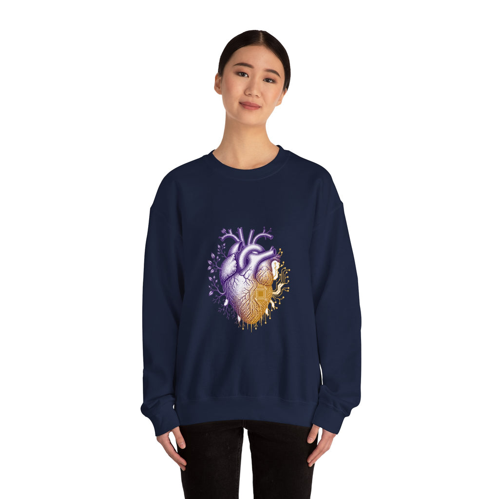 Matching Couple Sweatshirt - Robot & Heart Matching Couple Crewneck Sweatshirt Vintage Art His Hers Wedding Gift - Design B