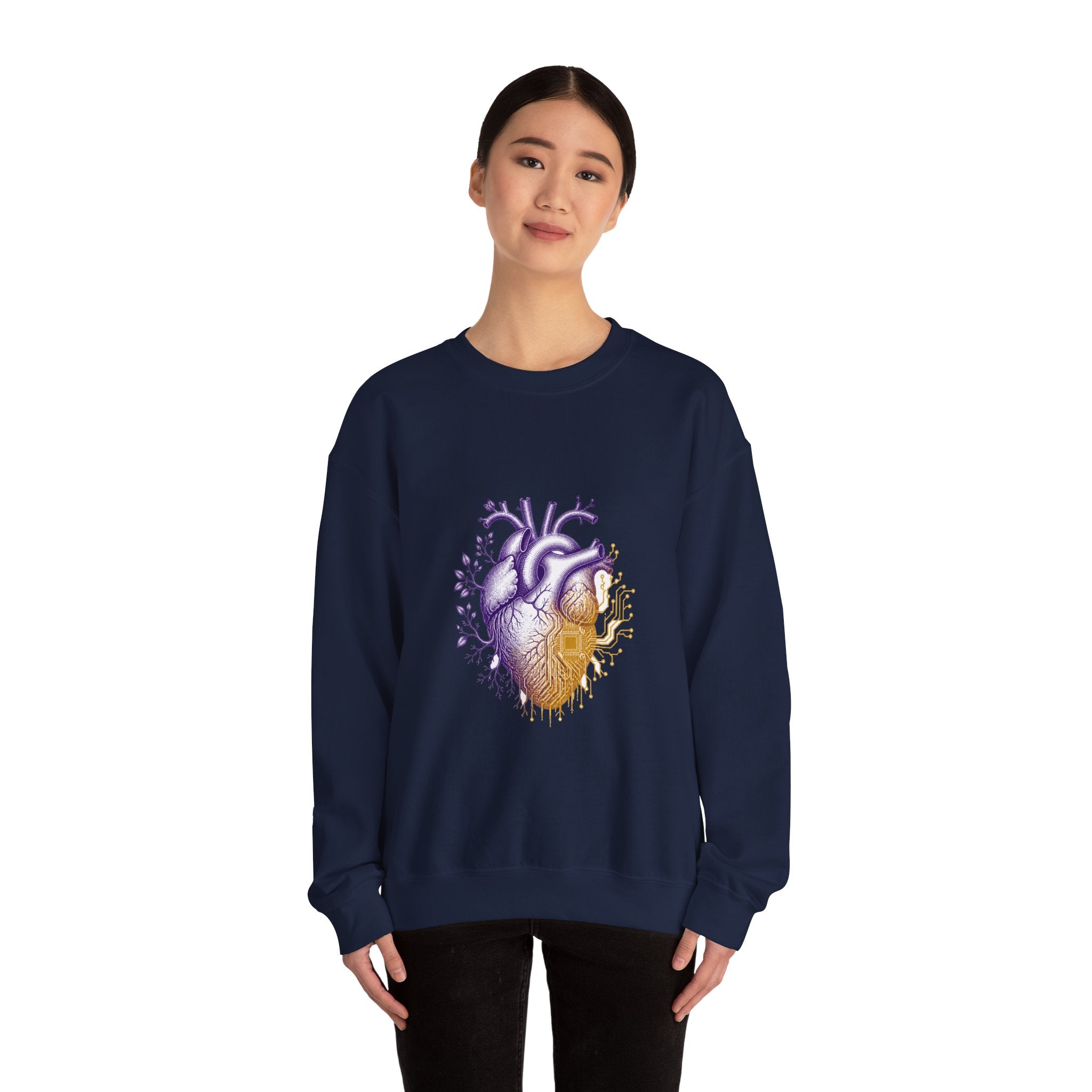 Matching Couple Sweatshirt - Robot & Heart Matching Couple Crewneck Sweatshirt Vintage Art His Hers Wedding Gift - Design B