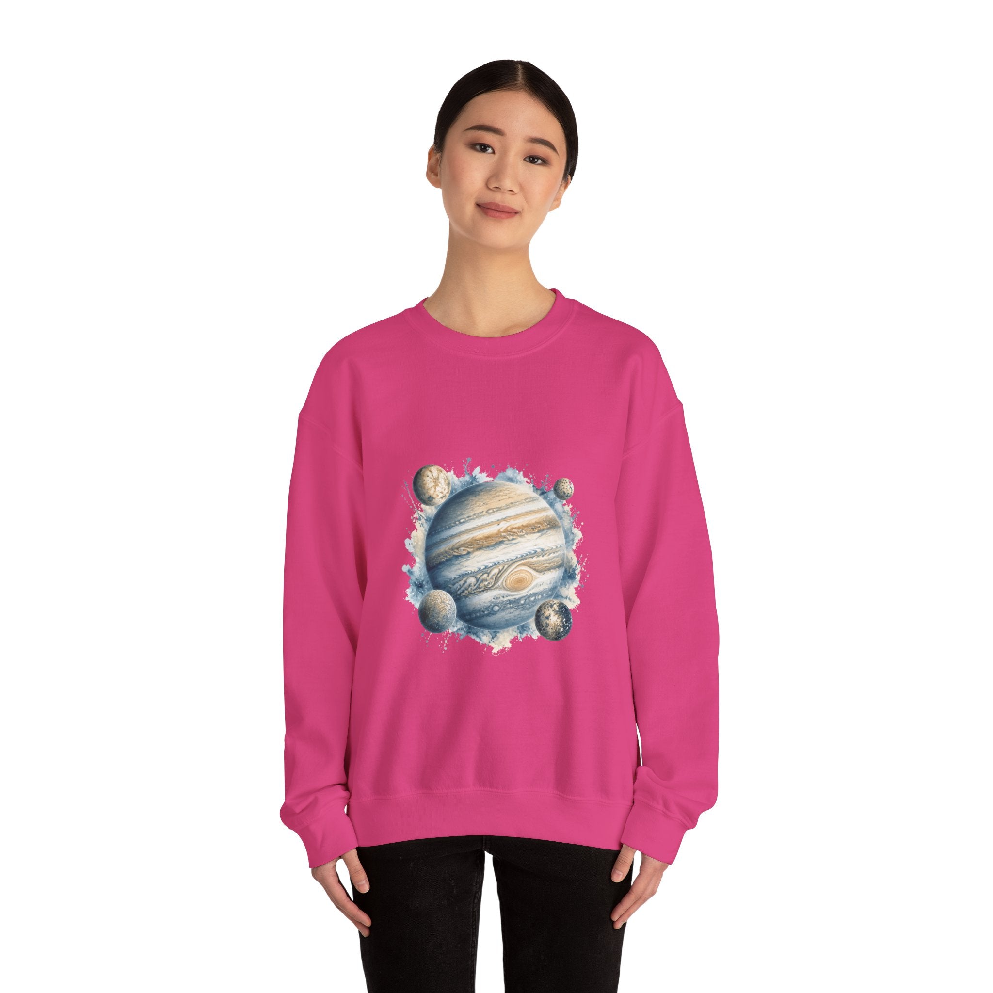 Matching Couple Sweatshirt - Saturn & Jupiter Matching Couple Crewneck Sweatshirt Watercolor Art His Hers Engagement Gift - Design B