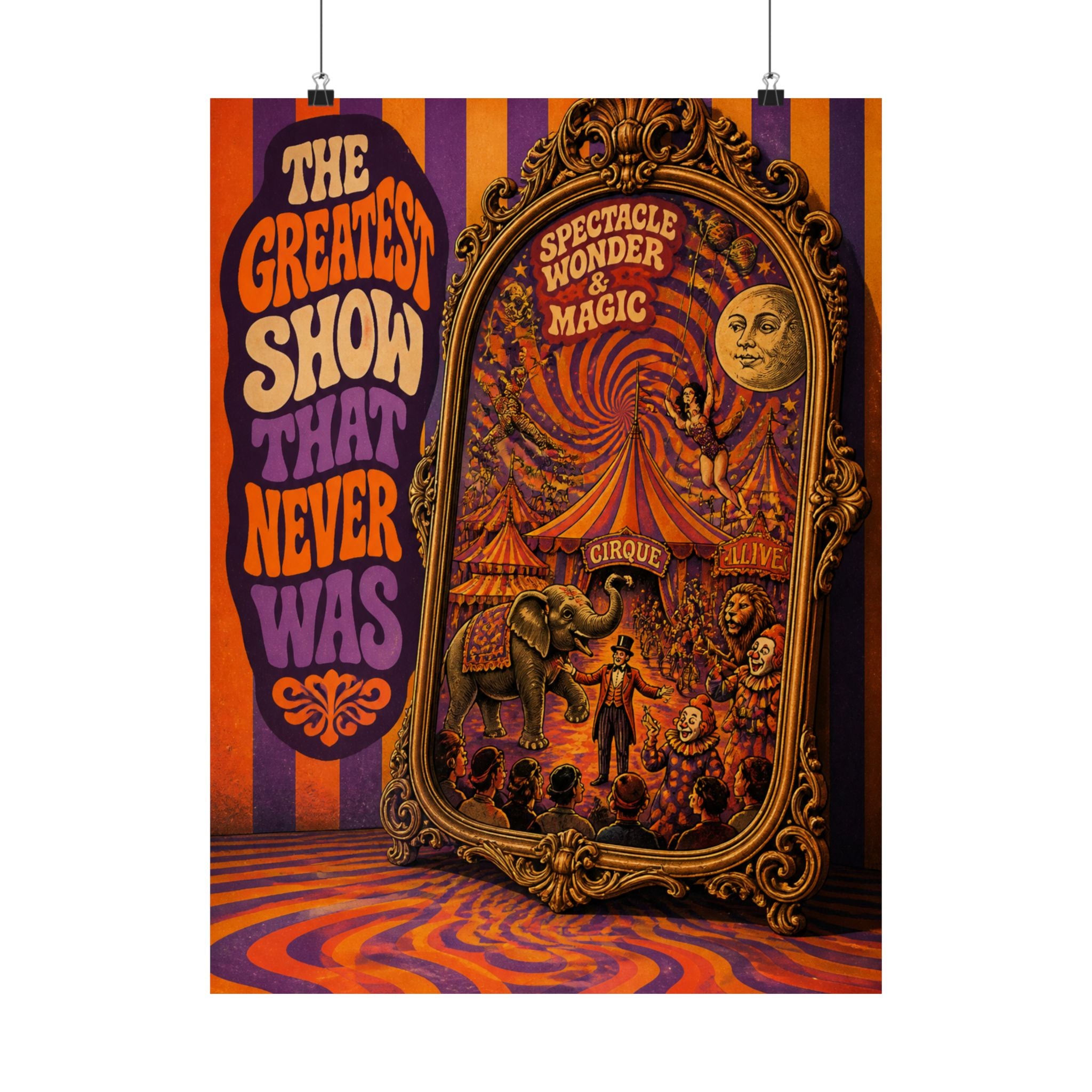 Vintage Mirror Circus Wall Art Poster 18×24 Psychedelic Cafe Decor Maximalist Print