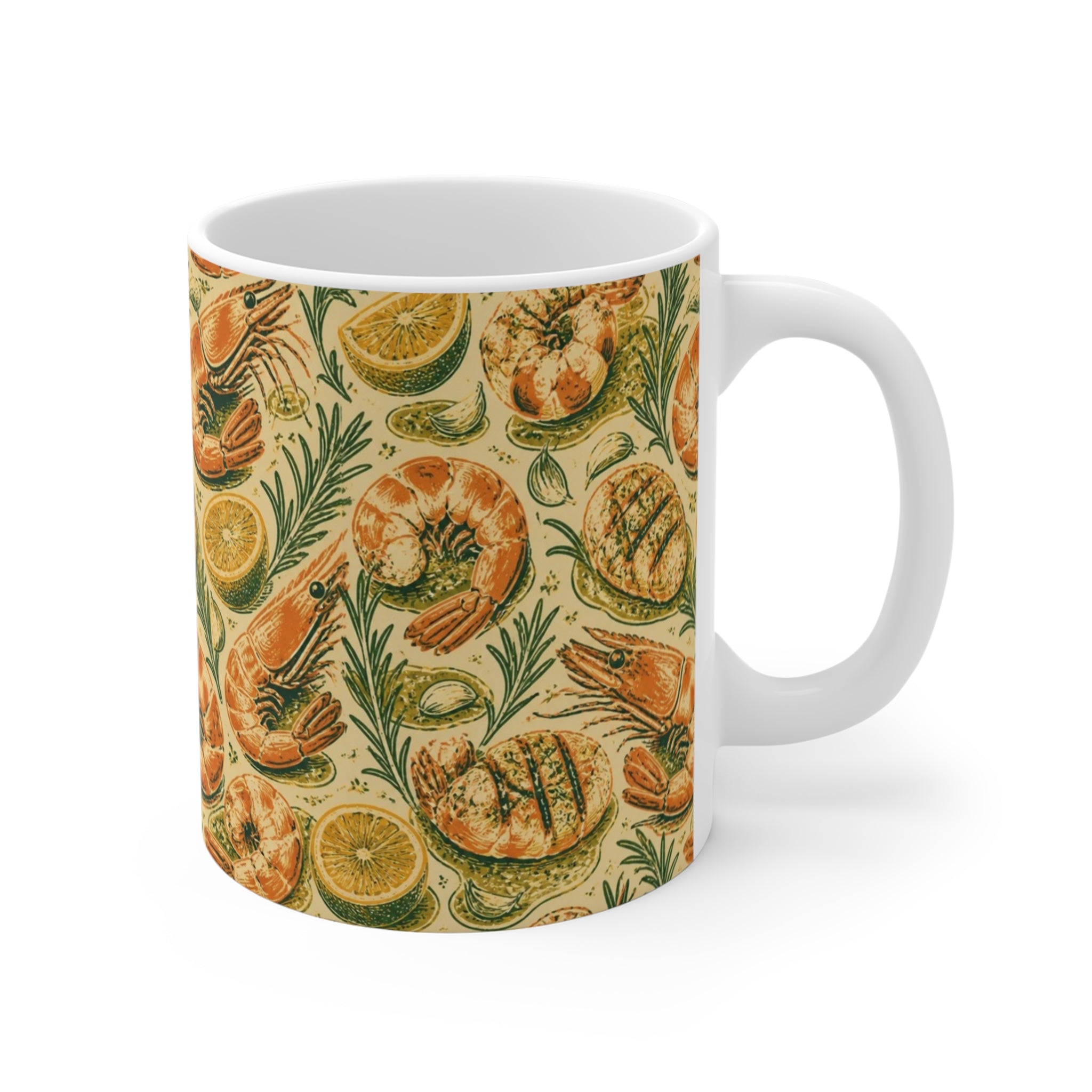 Mediterranean Shrimp 11oz Ceramic Mug Mediterranean Kitchen Linocut Design Italian Cottagecore Gift