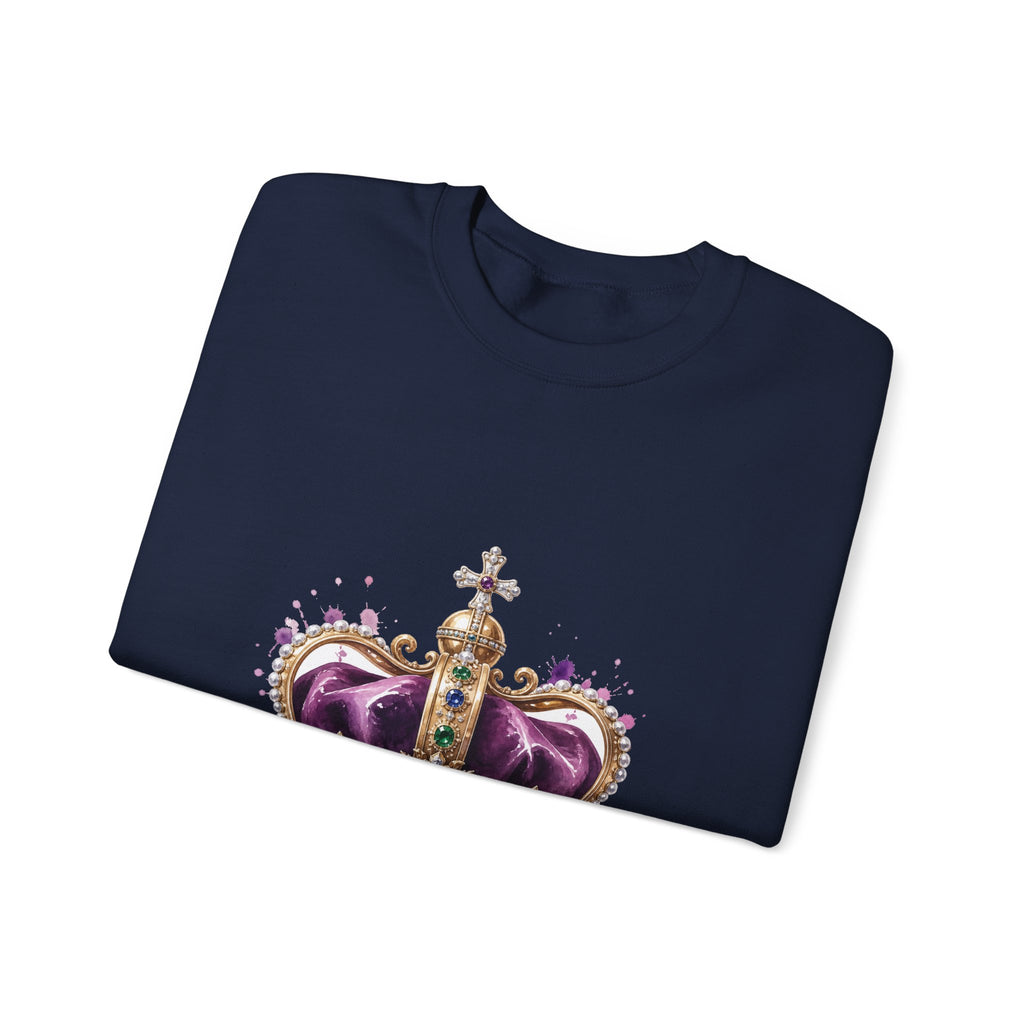 Matching Couple Sweatshirt - Crown & Shield Matching Couple Crewneck Sweatshirt Watercolor Art His Hers Engagement Gift - Design A