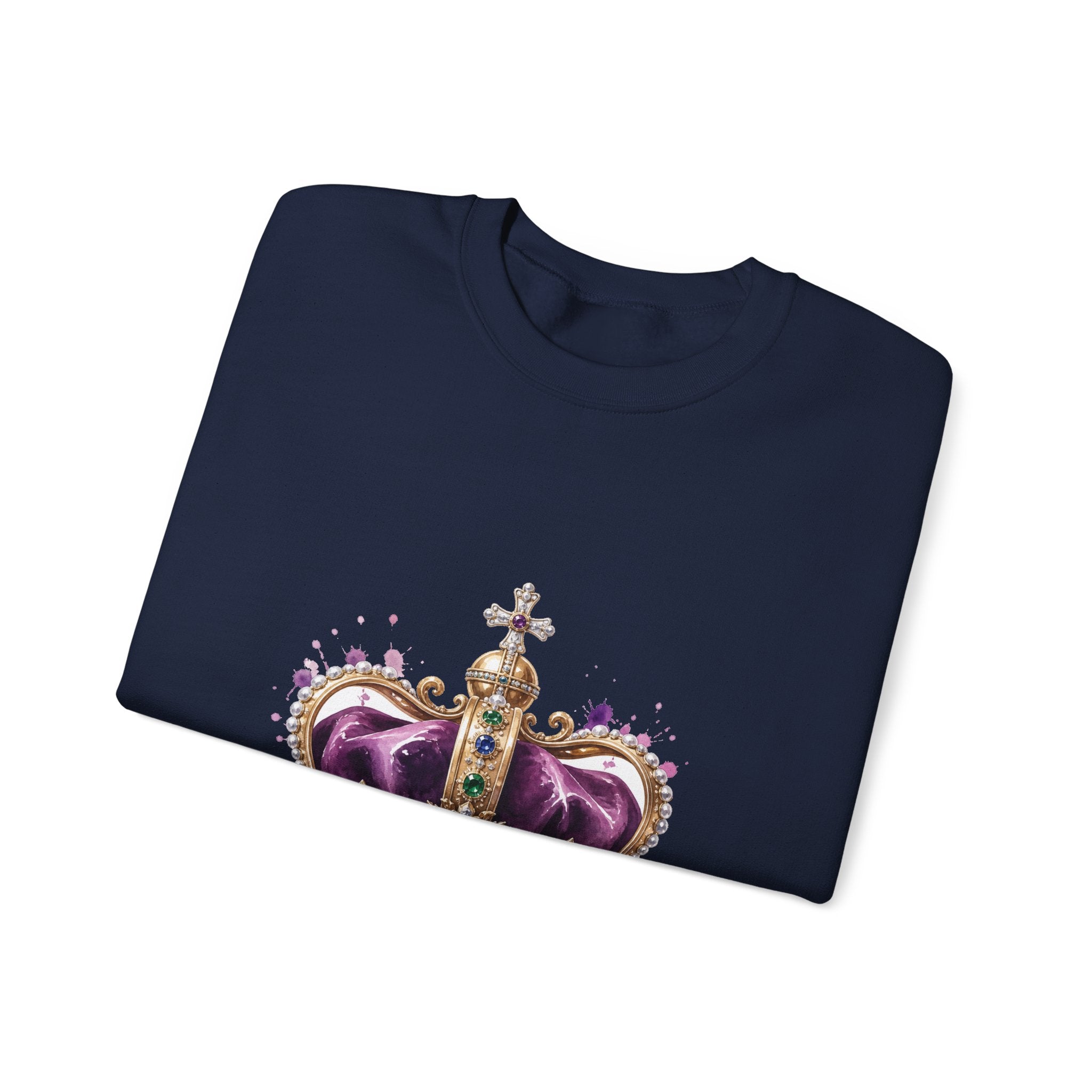 Matching Couple Sweatshirt - Crown & Shield Matching Couple Crewneck Sweatshirt Watercolor Art His Hers Engagement Gift - Design A