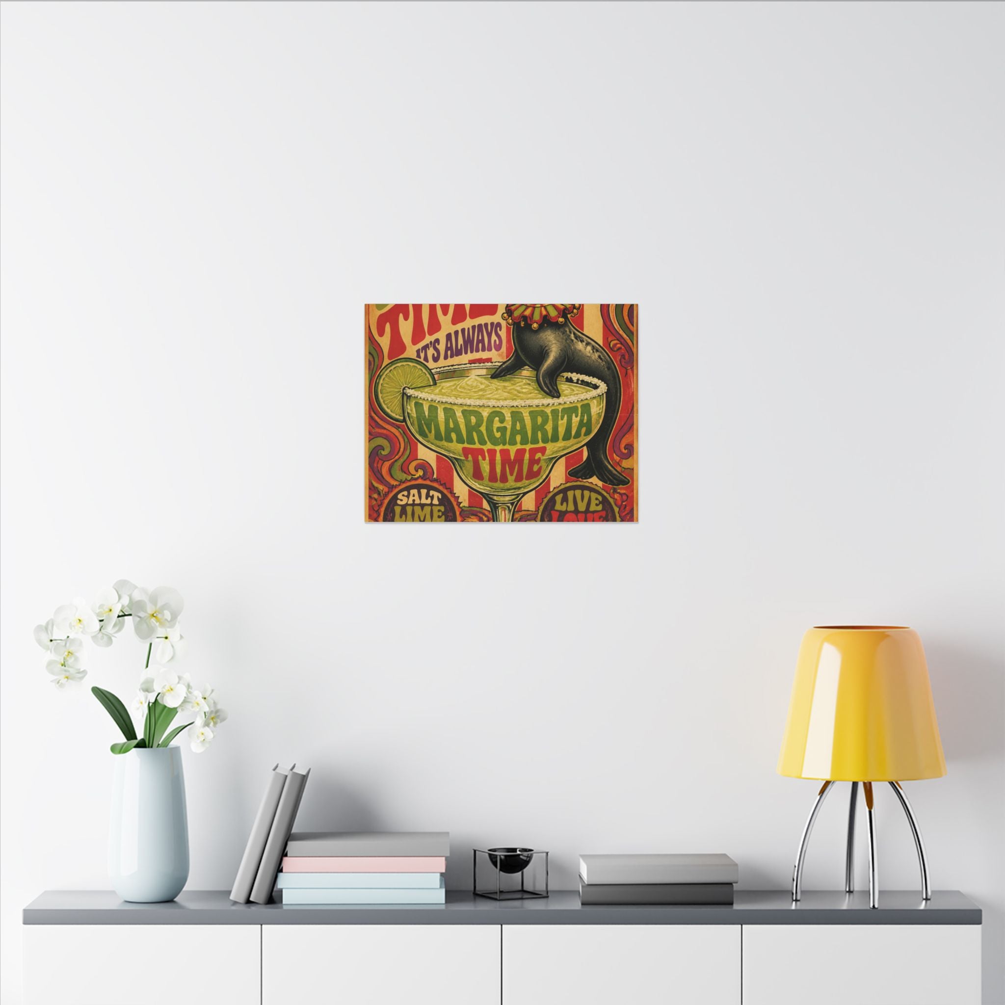 Margarita Balancing Seal Wall Art Canvas 24×36 Psychedelic Dining Room Decor Maximalist Print
