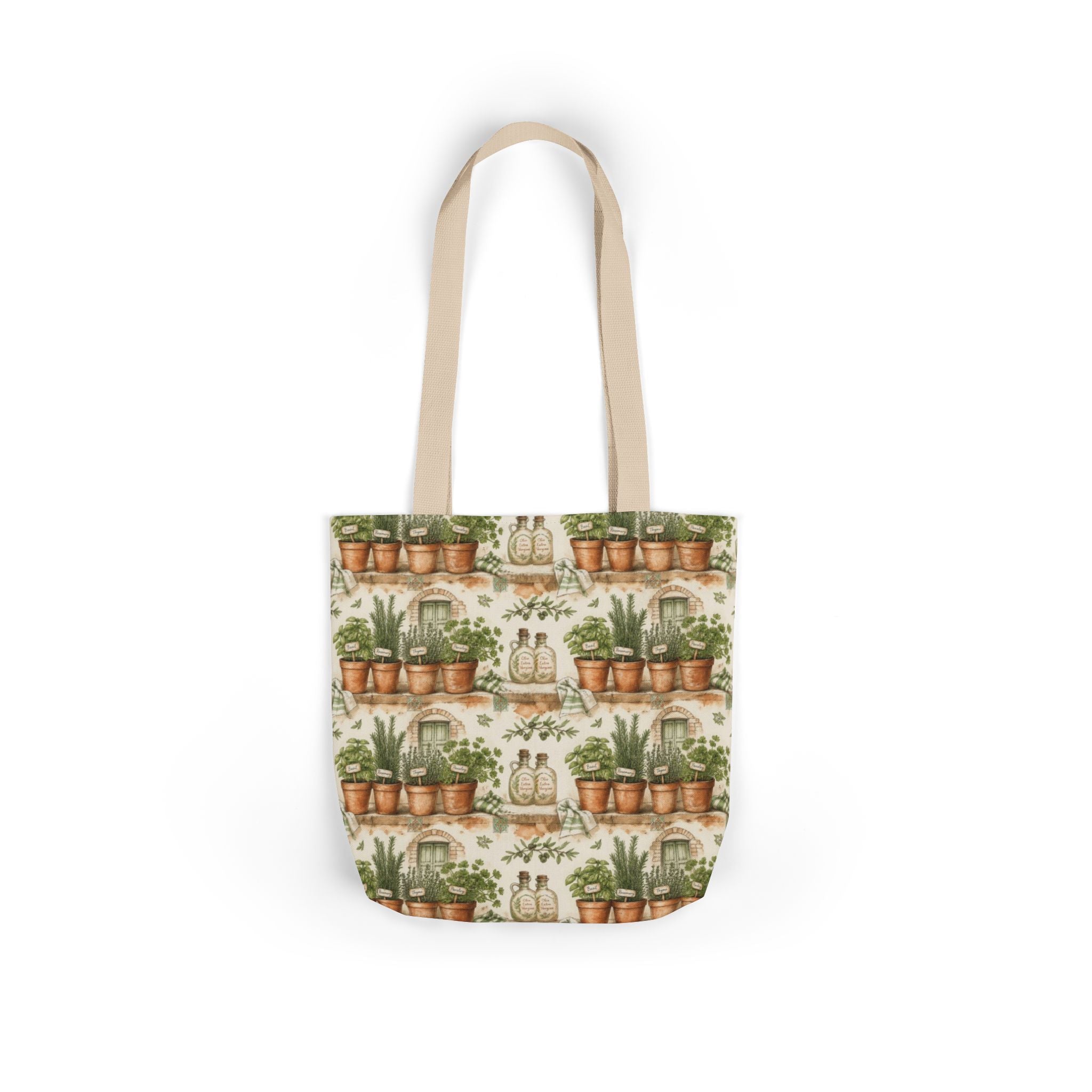 Terracotta Herb Pots Canvas Tote Bag Mediterranean Kitchen Watercolor Design Italian Cottagecore Gift