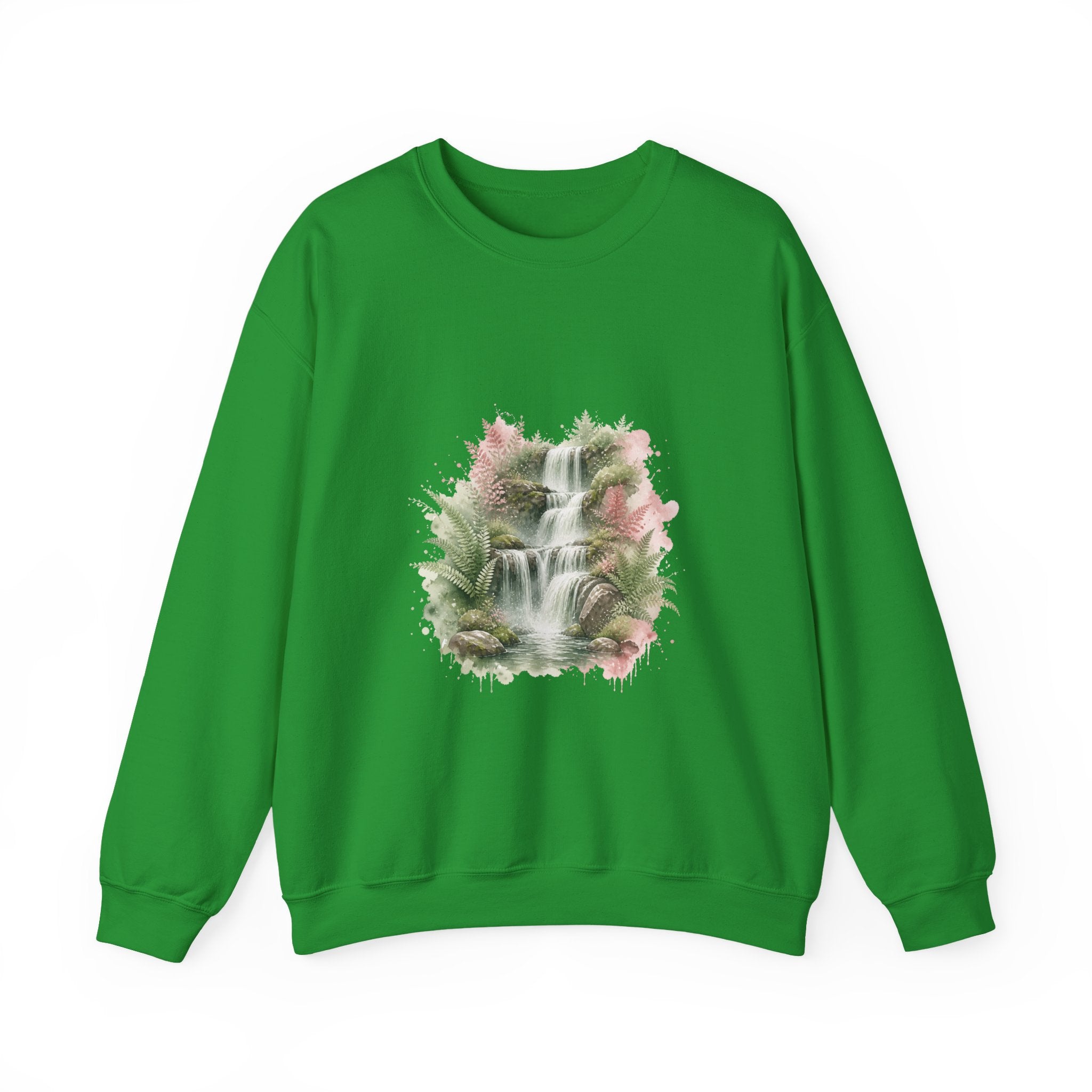 Matching Couple Sweatshirt - Wildfire & Waterfall Matching Couple Premium Fleece Sweatshirt Watercolor Art His Hers Birthday Gift - Design B