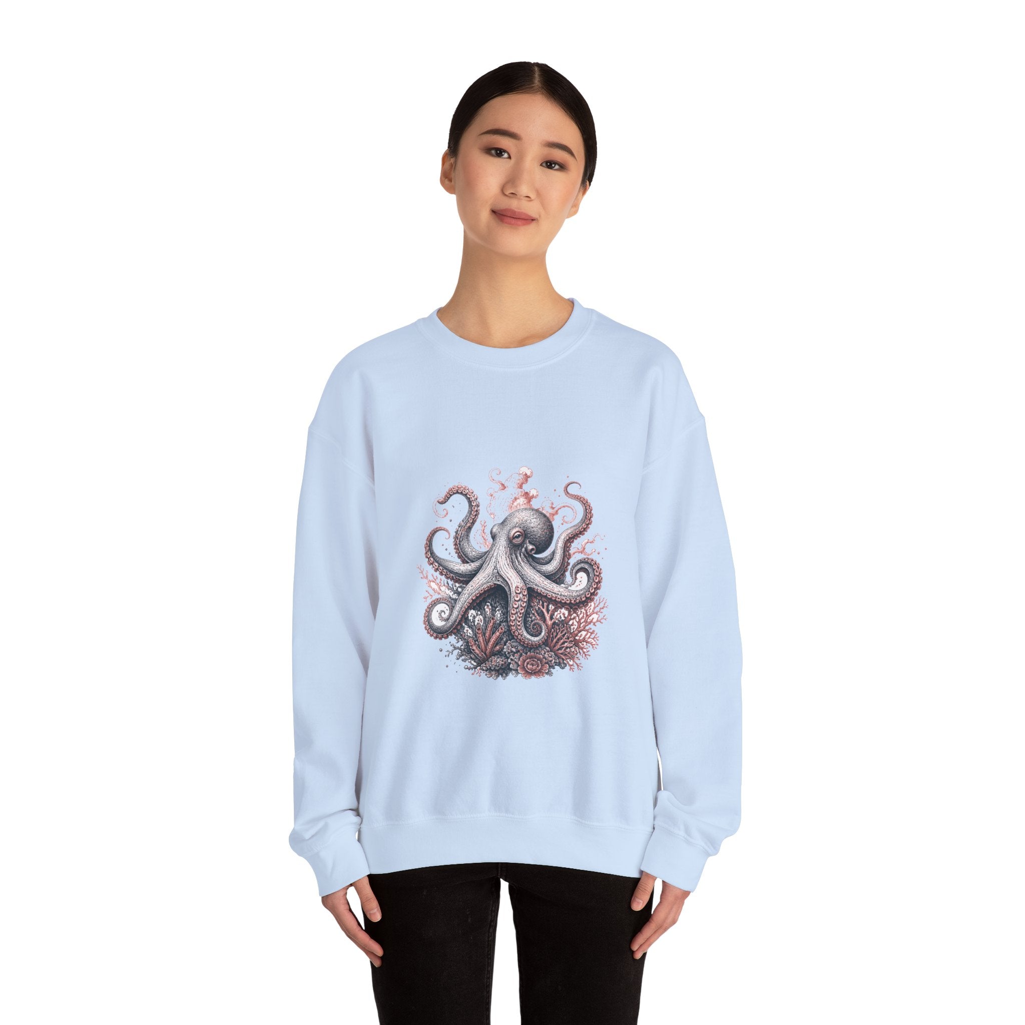 Matching Couple Sweatshirt - Octopus & Jellyfish Matching Couple Crewneck Sweatshirt Hand-Drawn Art His Hers Best Friend Gift - Design A