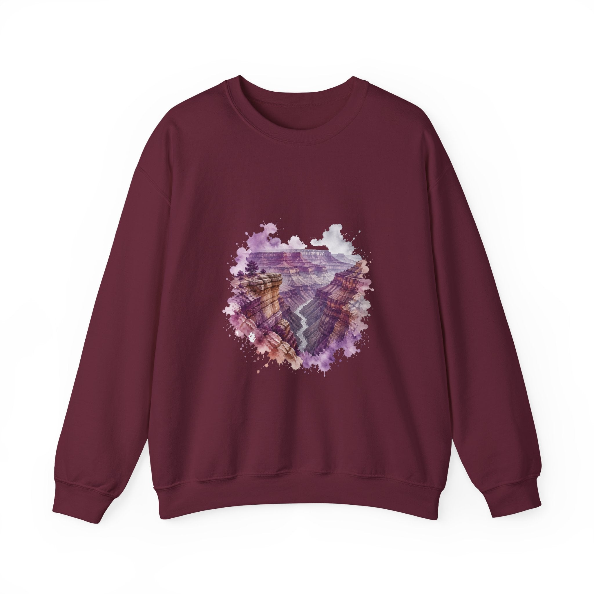 Matching Couple Sweatshirt - Lavender Fields & Canyon Matching Couple Crewneck Sweatshirt Watercolor Art His Hers Engagement Gift - Design B