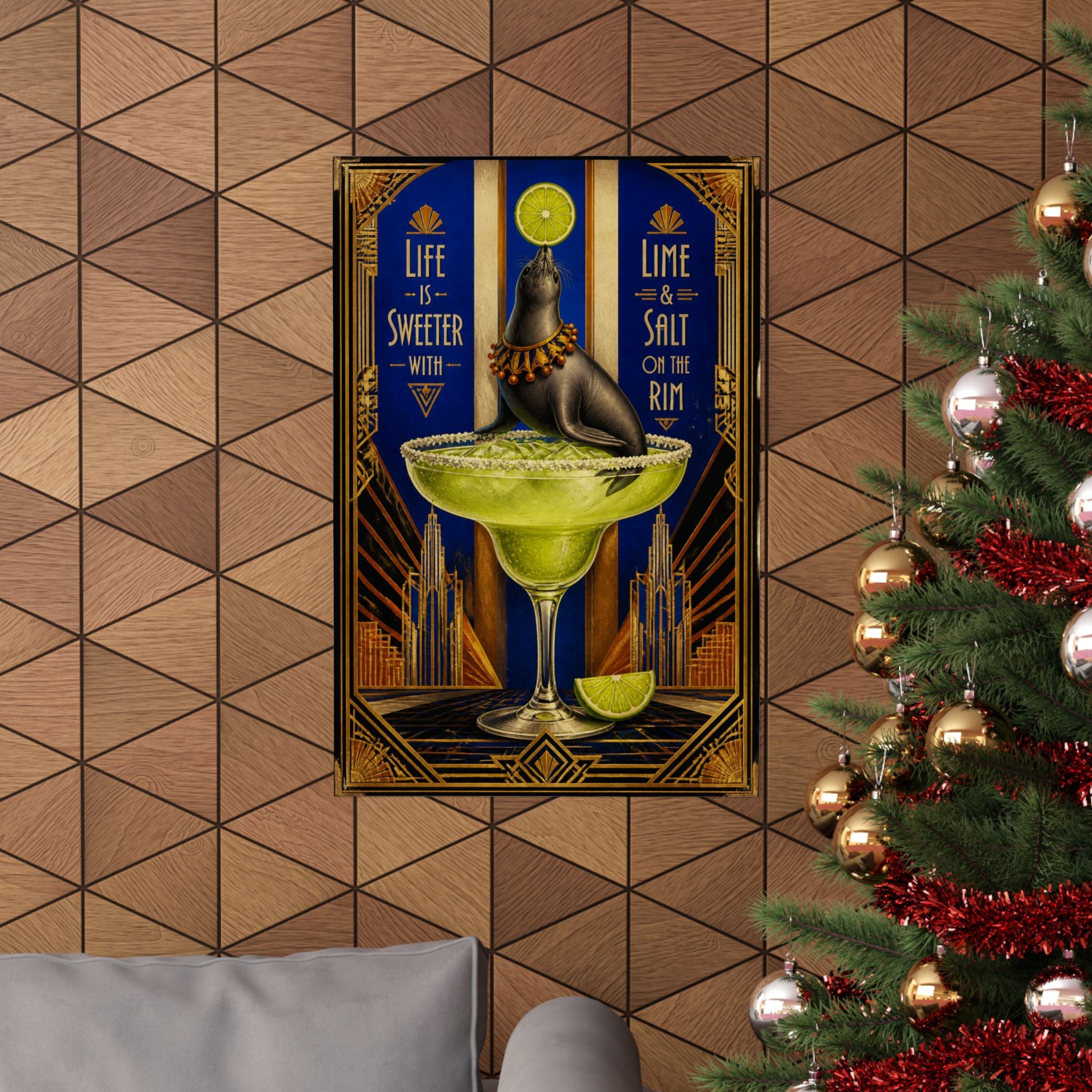 Margarita Balancing Seal Wall Art Poster 24×36 Art Deco Bar Area Decor Maximalist Print