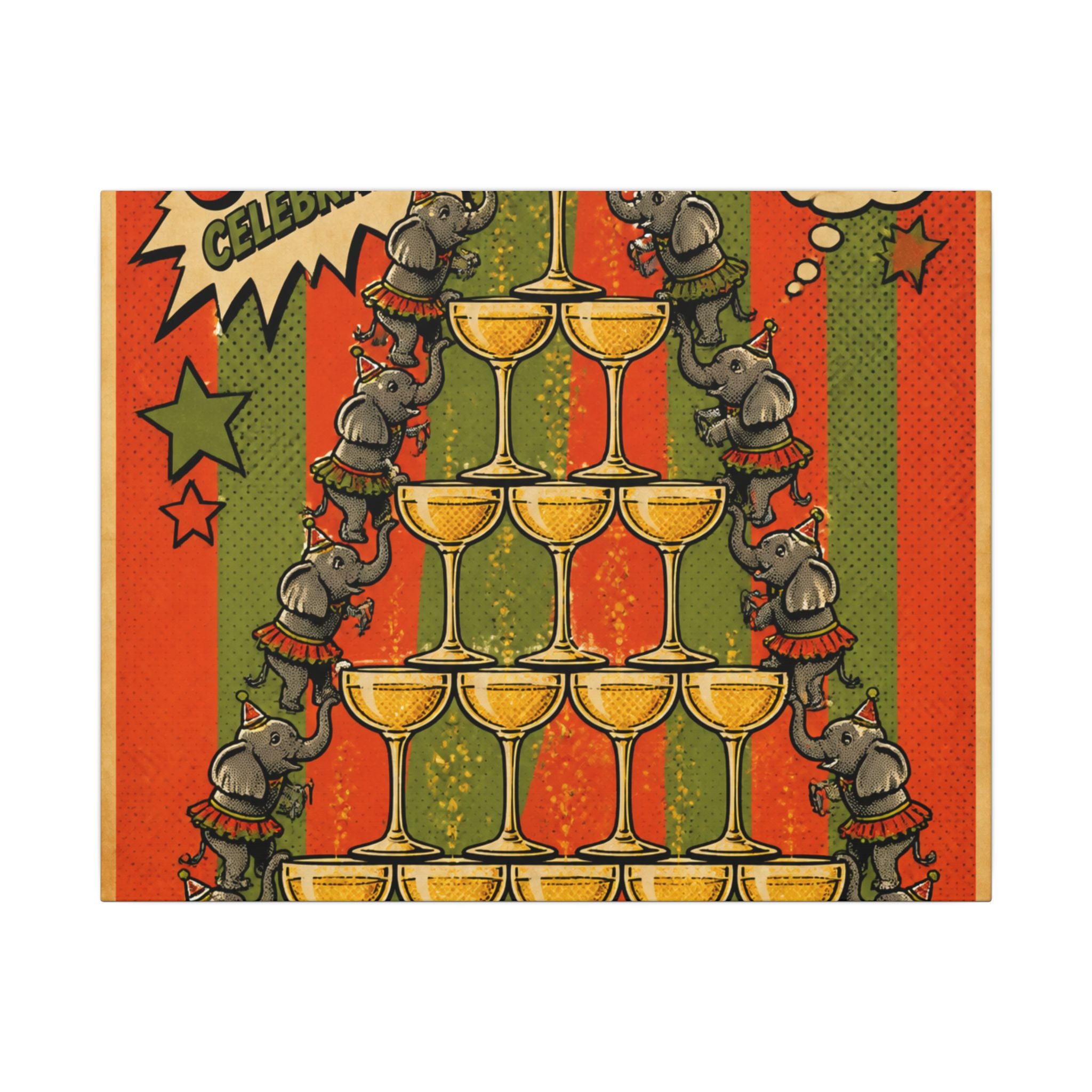 Champagne Tower Elephants Wall Art Canvas 16×20 Pop Art Living Room Decor Maximalist Print
