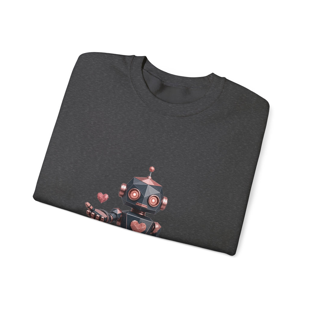 Matching Couple Sweatshirt - Robot & Heart Matching Couple Premium Fleece Sweatshirt Geometric Art His Hers Love Gift - Design A