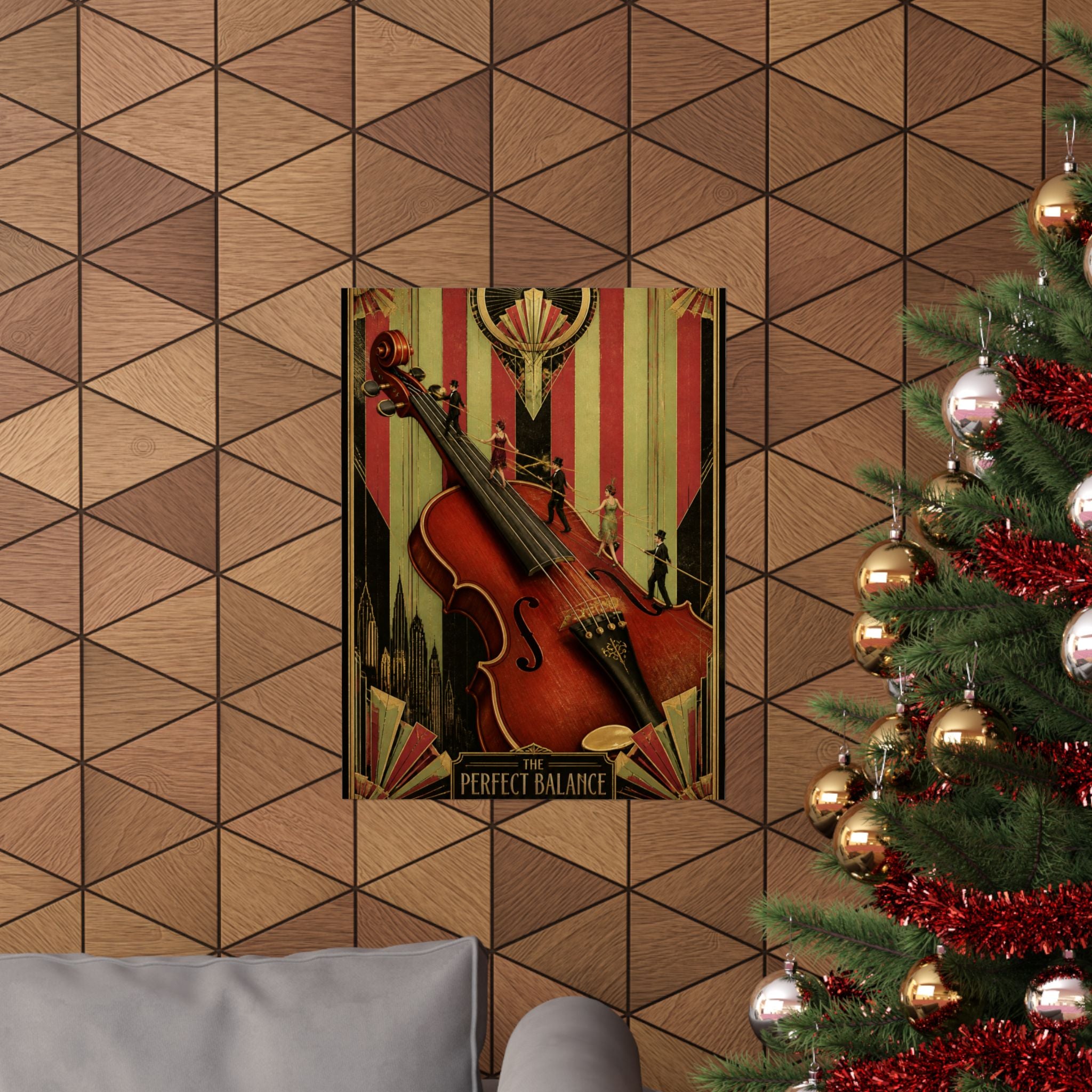 Violin Tightrope Bridge Wall Art Poster 24×36 Art Deco Bar Area Decor Maximalist Print