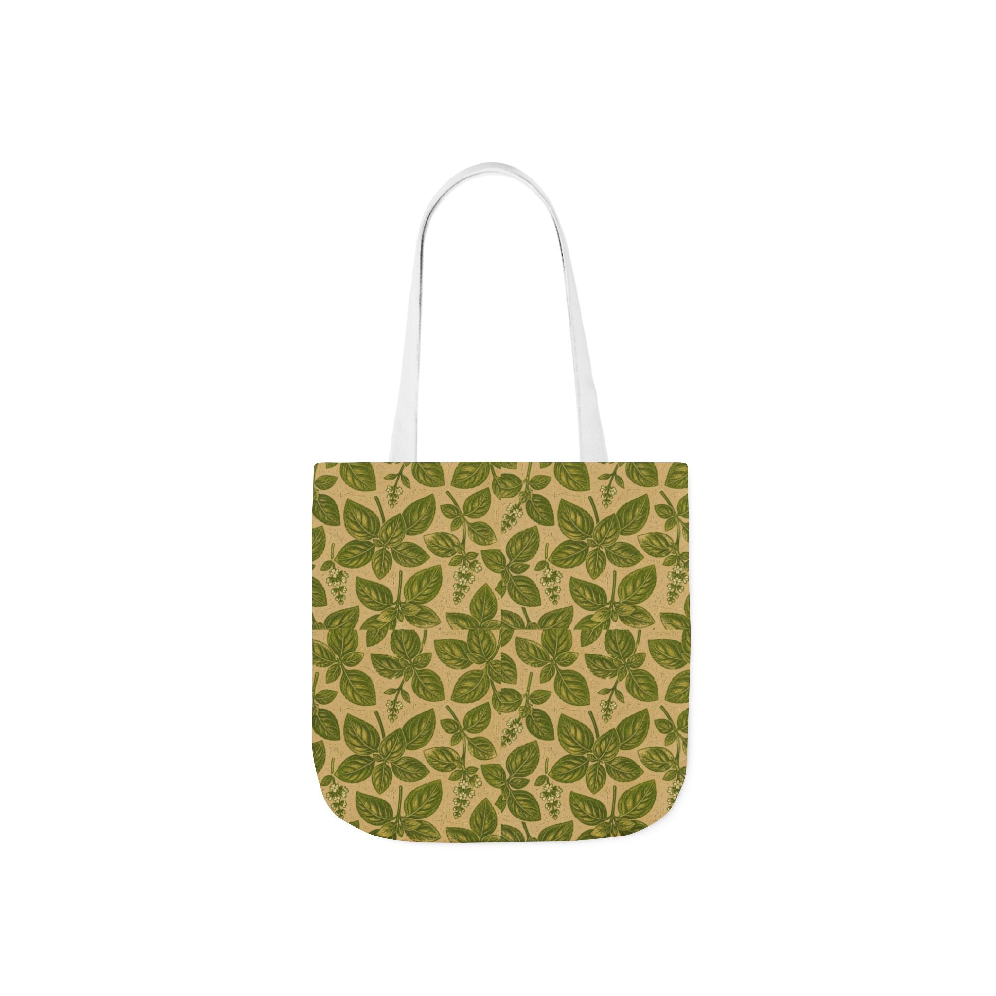 Fresh Basil Leaves Canvas Tote Bag Mediterranean Kitchen Linocut Design Italian Cottagecore Gift