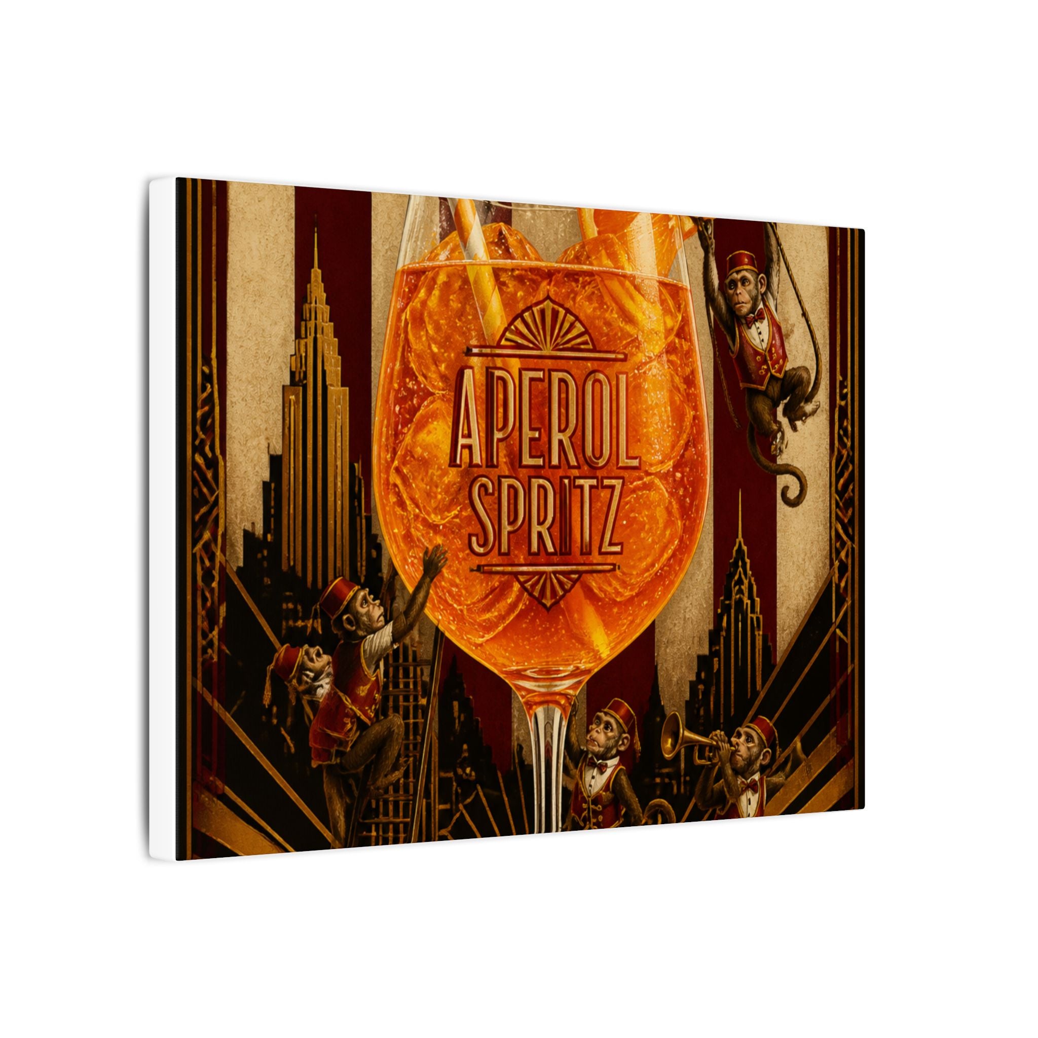 Aperol Spritz Monkeys Wall Art Canvas 24×36 Art Deco Bar Area Decor Maximalist Print