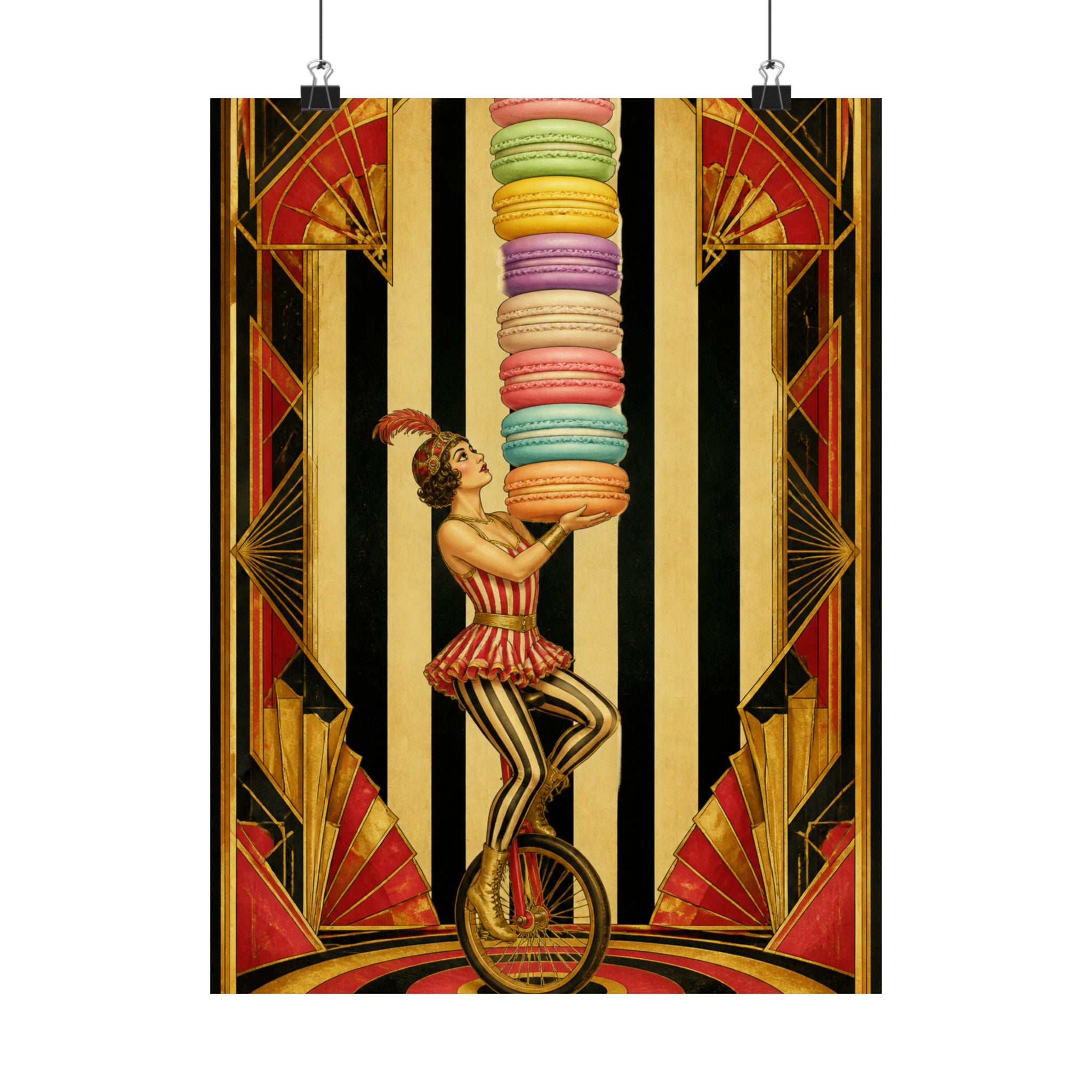Macaron Balancing Tower Wall Art Poster 24×36 Art Deco Bar Area Decor Maximalist Print