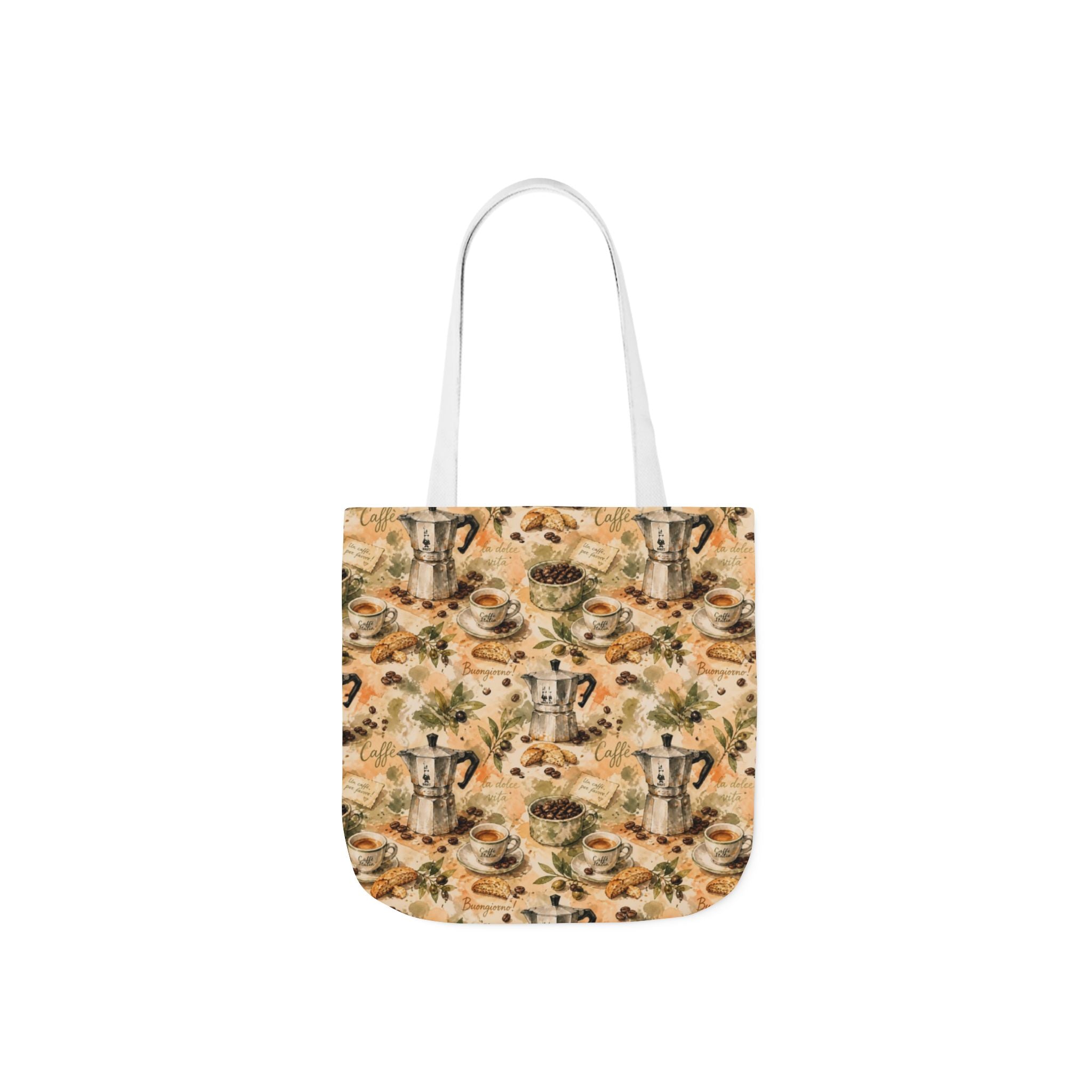 Espresso Moka Pot Canvas Tote Bag Mediterranean Kitchen Watercolor Splash Design Italian Cottagecore Gift