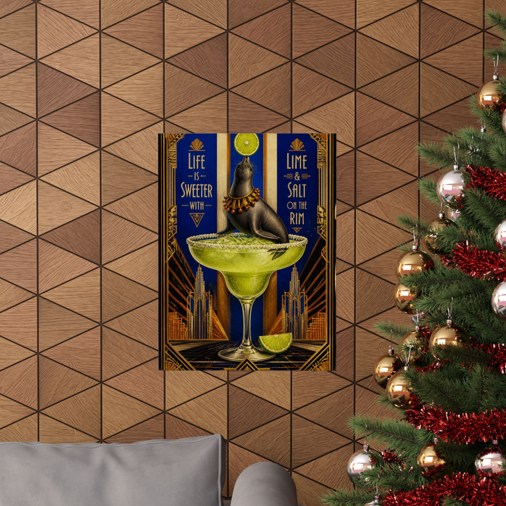 Margarita Balancing Seal Wall Art Poster 24×36 Art Deco Bar Area Decor Maximalist Print