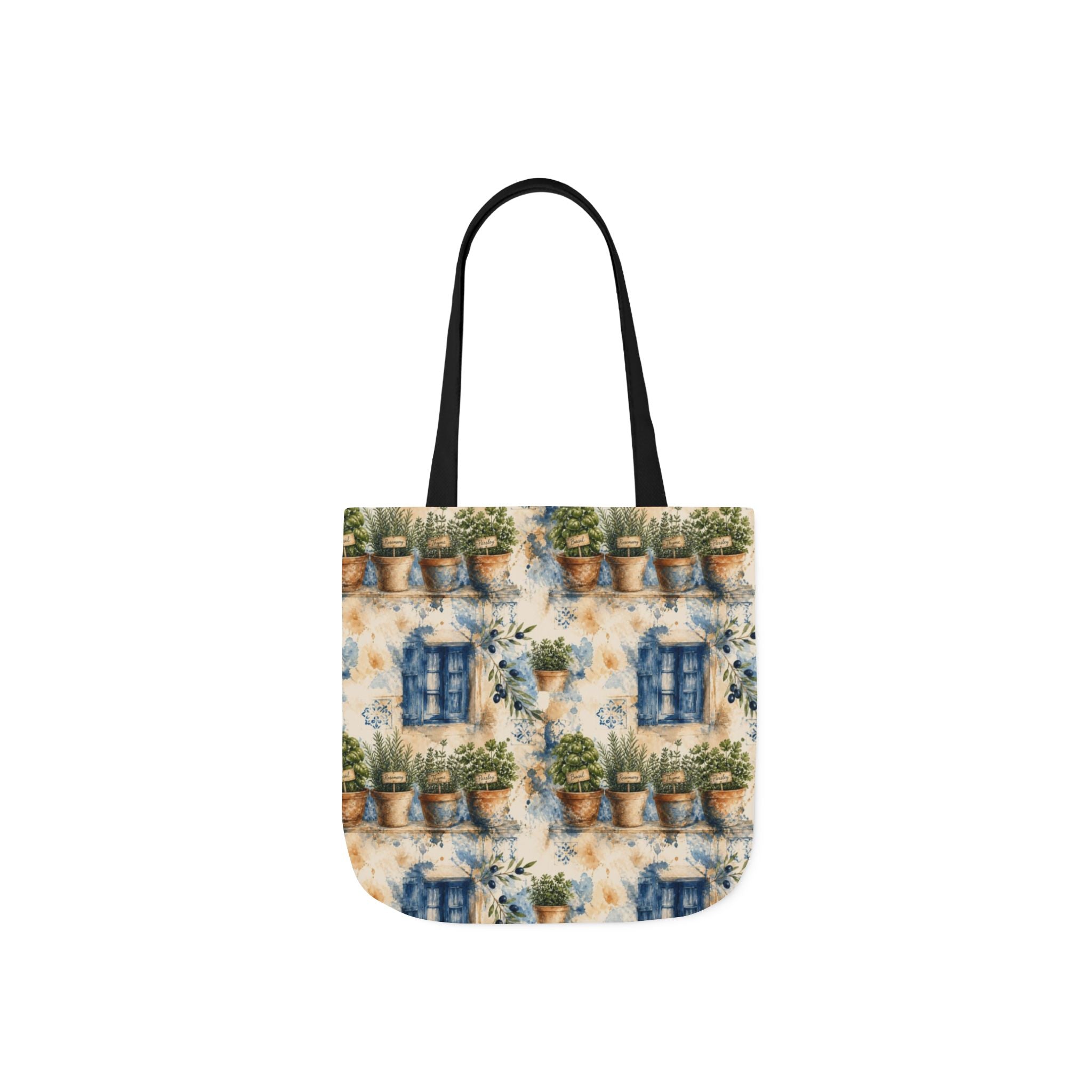 Terracotta Herb Pots Canvas Tote Bag Mediterranean Kitchen Watercolor Splash Design Italian Cottagecore Gift