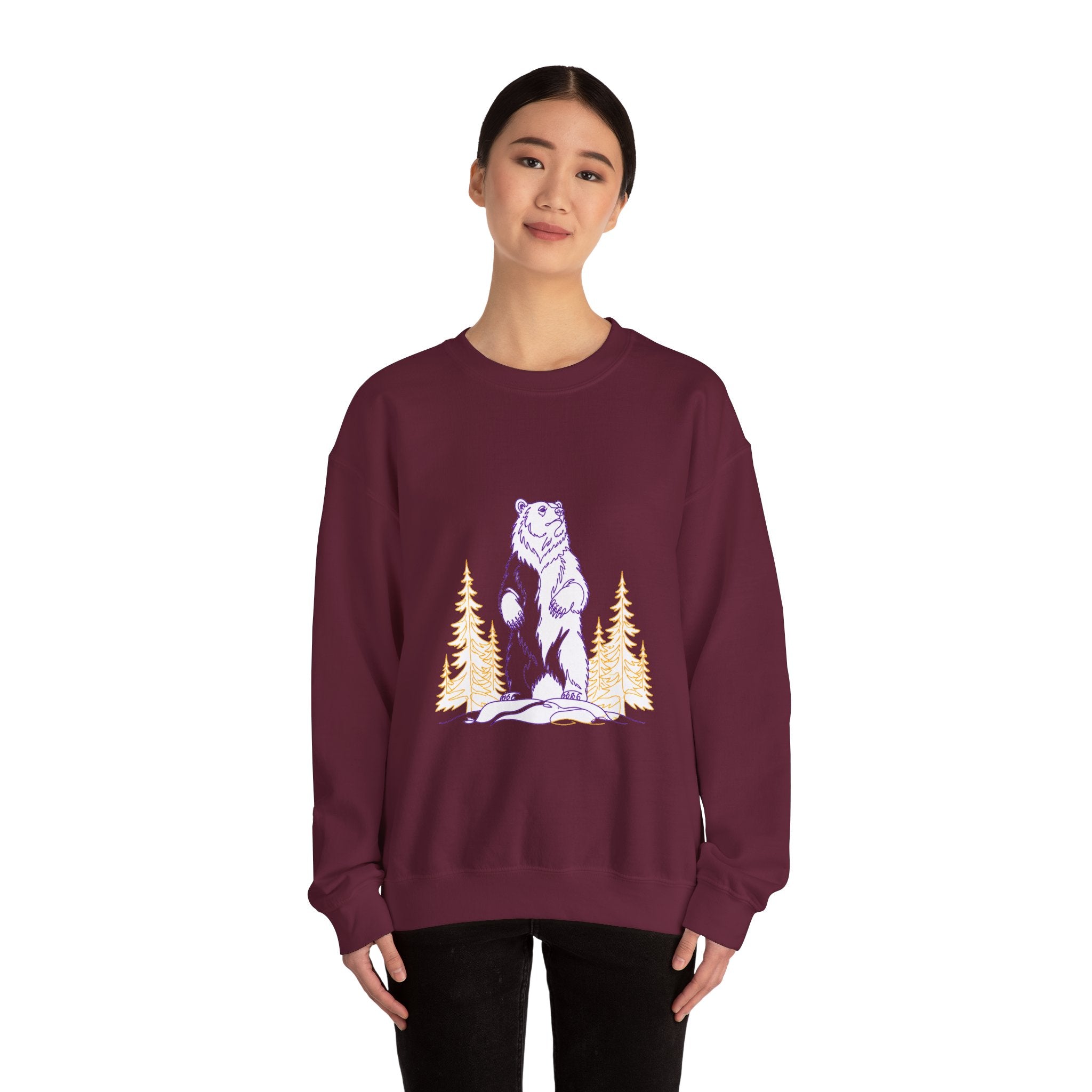 Matching Couple Sweatshirt - Bear & Deer Matching Couple Crewneck Sweatshirt Minimalist Art His Hers Valentine Gift - Design A